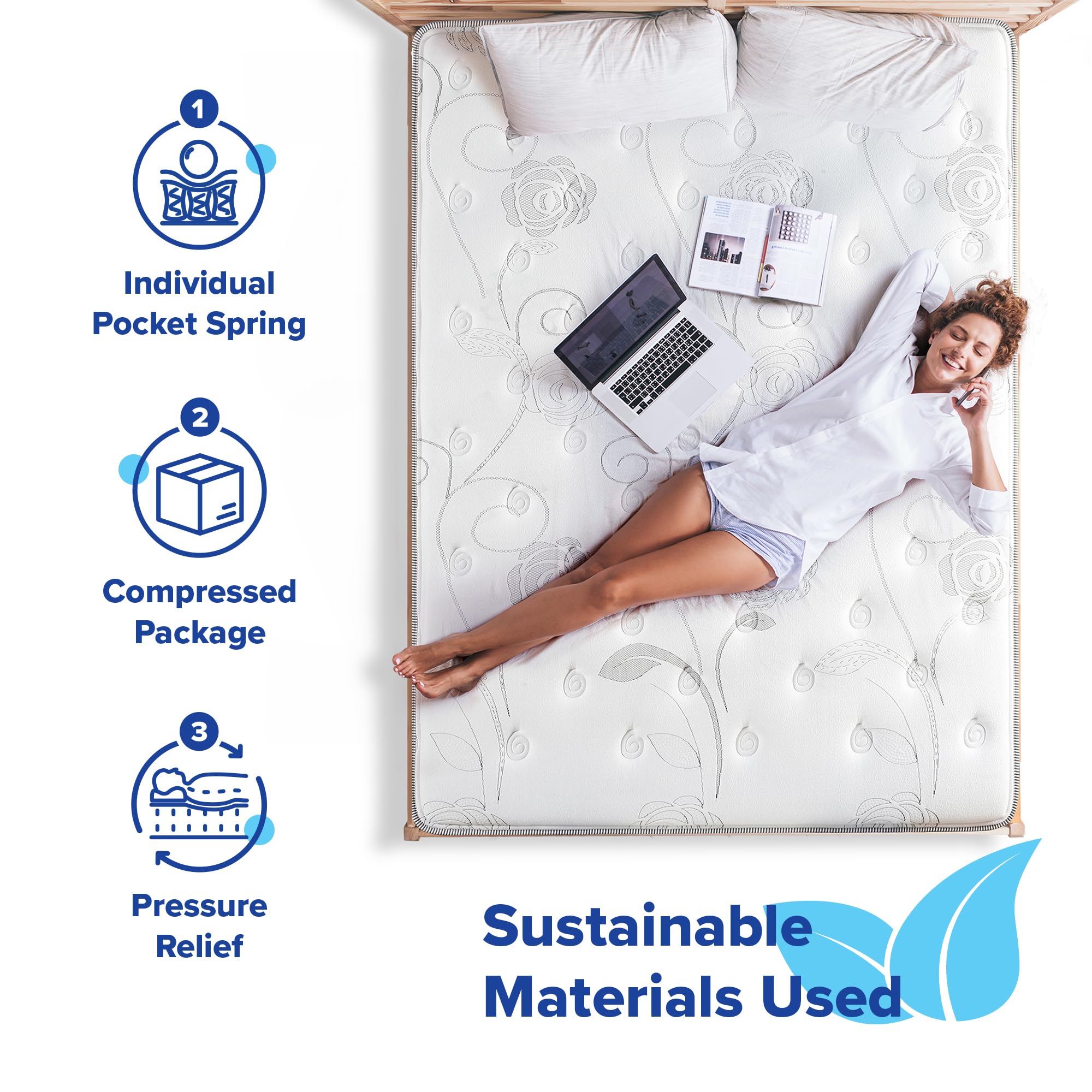 Olee Sleep Full Mattress, 13 Inch Hybrid Mattress, Gel Infused Memory Foam, Pocket Spring For Support And Pressure Relief, Certi