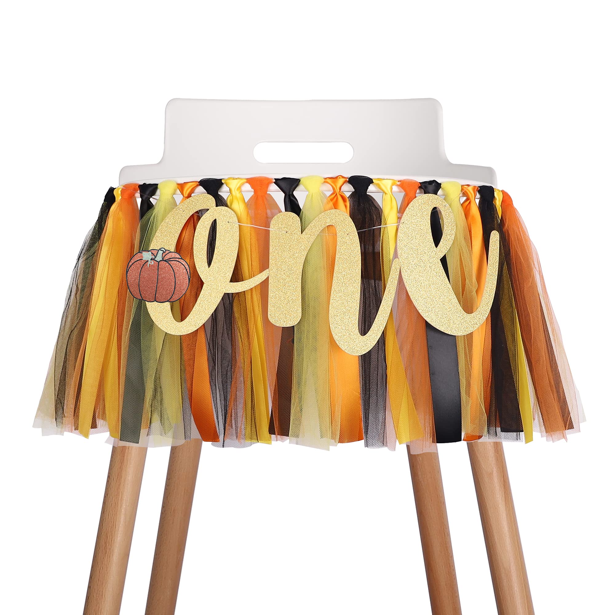 Pumpkin Highchair Banner Decoration For Baby - First 1St Birthday Banner Photo Props, Black 0Range Yellow, High Chair Garland Ha