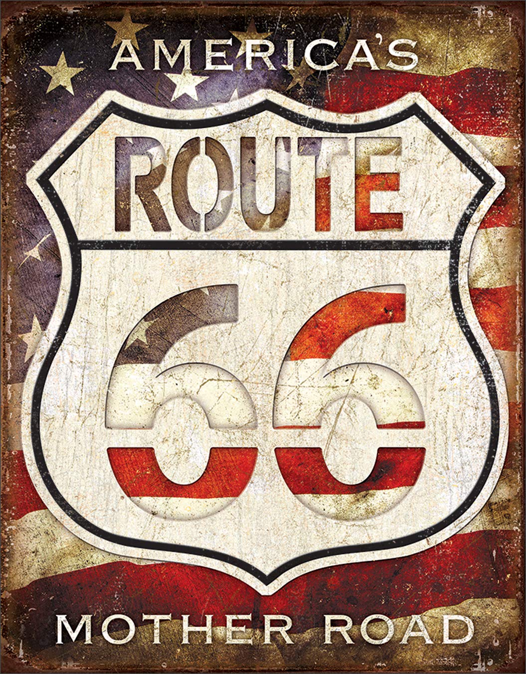 Desperate Enterprises Route 66 - America'S Mother Road Tin Sign - Nostalgic Vintage Metal Wall D  Cor - Made In Usa