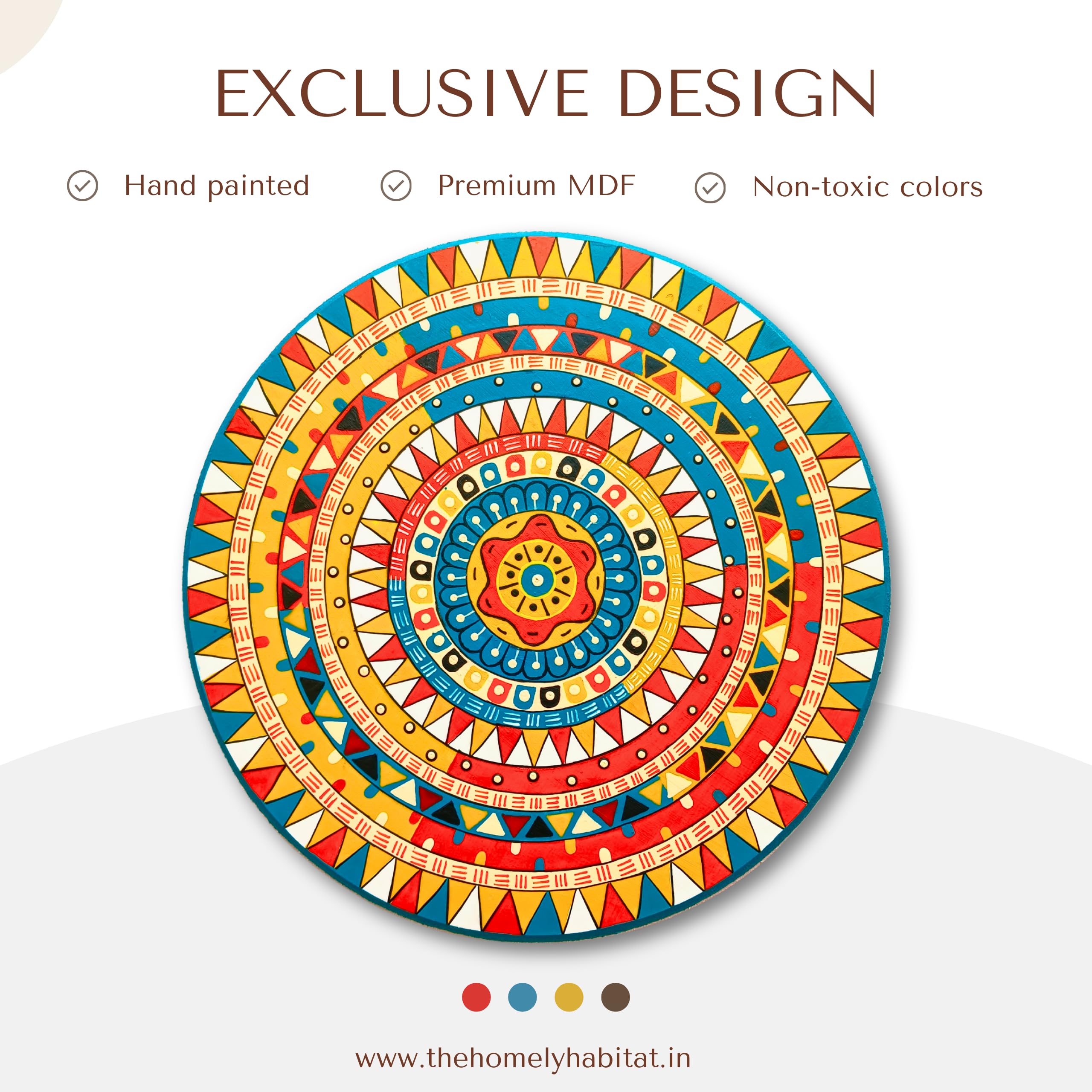 Handcrafted Wooden Mandala Wall Hanging  Colorful Boho Home Dcor, Traditional Indian Art, Set Of 8, 10, 12-Inch Circular Decorat