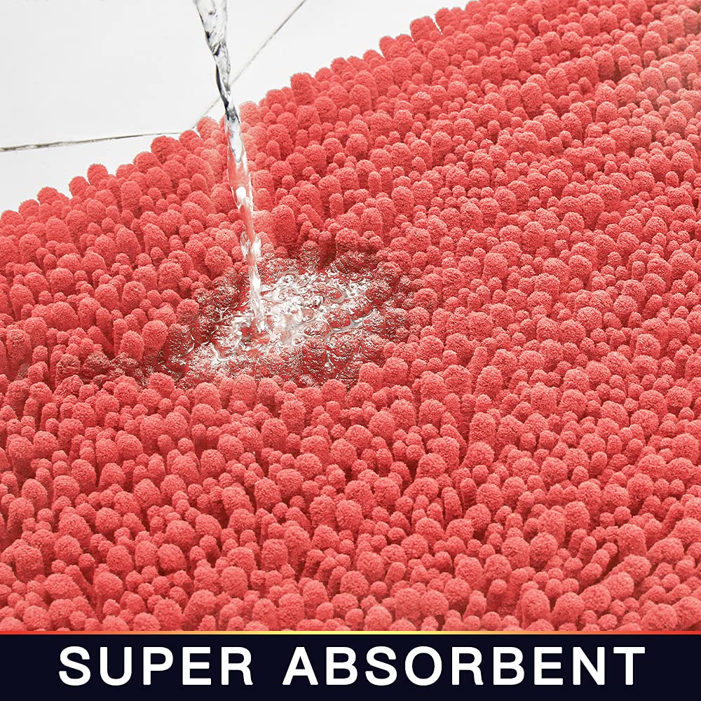 Walensee Bathroom Rug 2 Pieces Set Non Slip Bath Mat (17X24 Plus 20X32 Inch Living Coral) Water Absorbent Super Soft Shaggy Chen