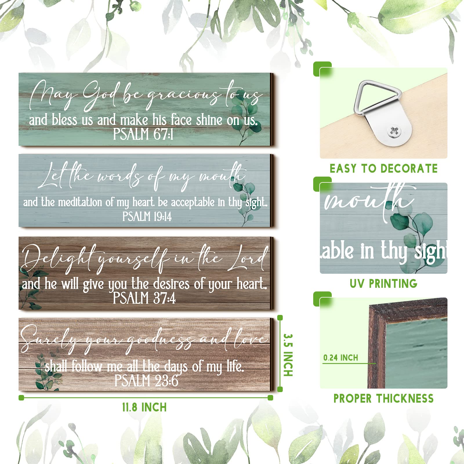 Yulejo 4 Pieces Bible Verses Wall Decor Psalms Scripture Wooden Christian Sign Rustic Wall Art Prayer Decorations for Home (Deli