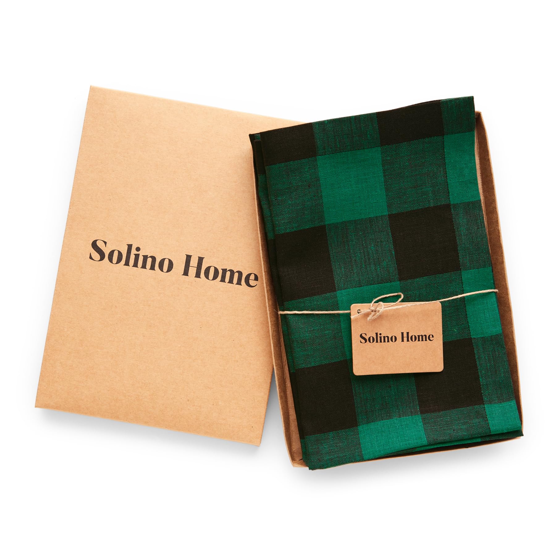 Solino Home Buffalo Check Linen Dinner Napkins 20 X 20 Inch - 100% Pure Linen Green And Black Plaid Cloth Napkins Set Of 4 For S