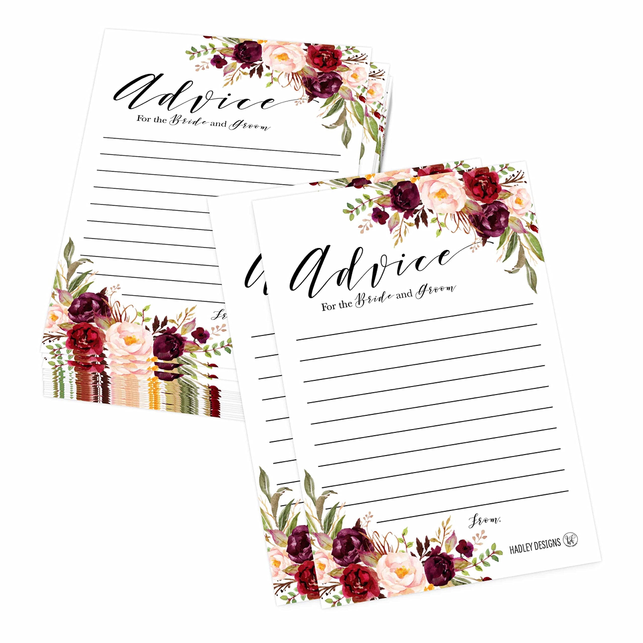 50 Floral Wedding Advice Cards For Bride And Groom, Wedding Guest Book Alternative, Advice And Wishes For The Mr And Mrs, Advice