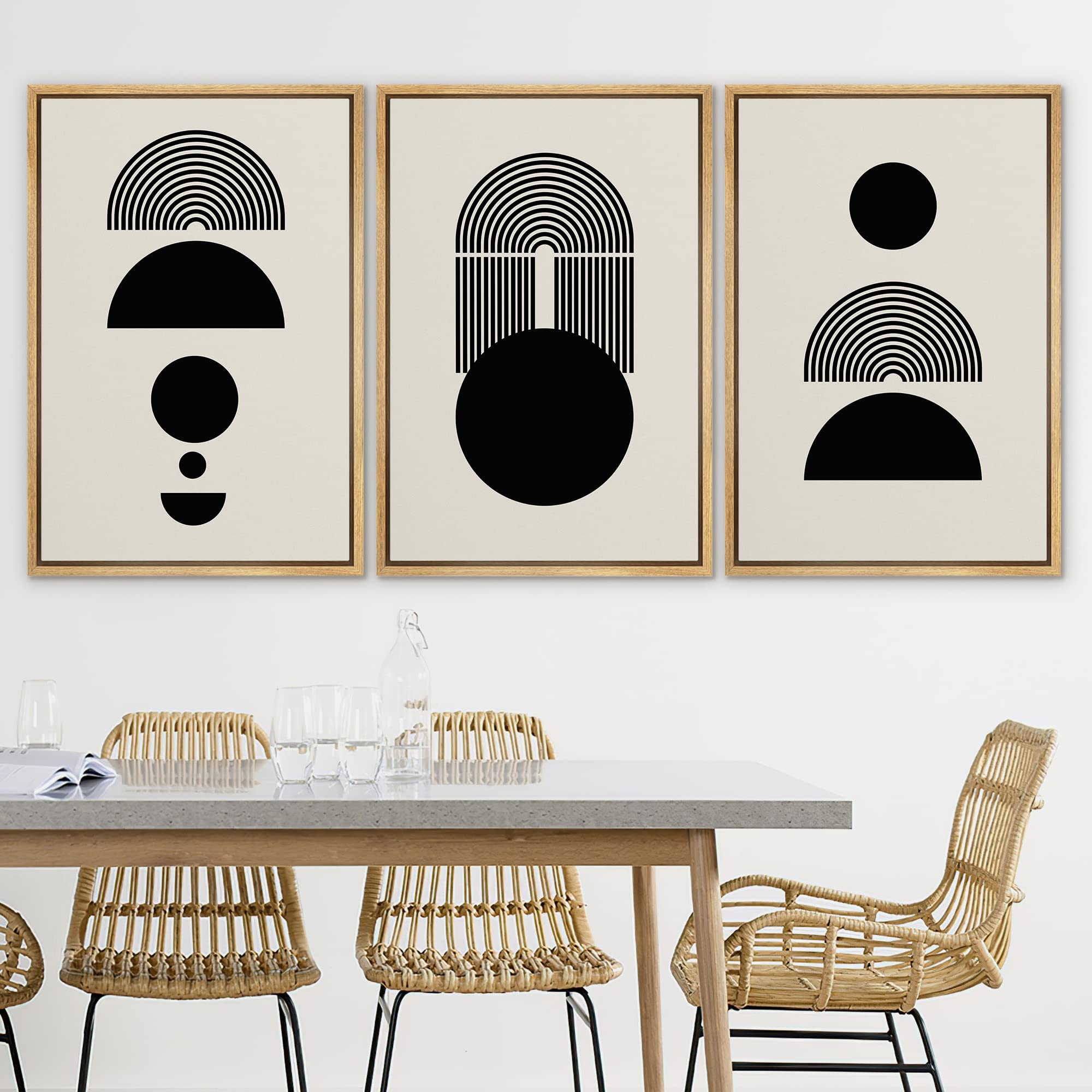 Signleader Framed Canvas Print Wall Art Solid & Spiral Semi-Circles Geometric Shapes Drawings Modern Art Contemporary Edgy Black