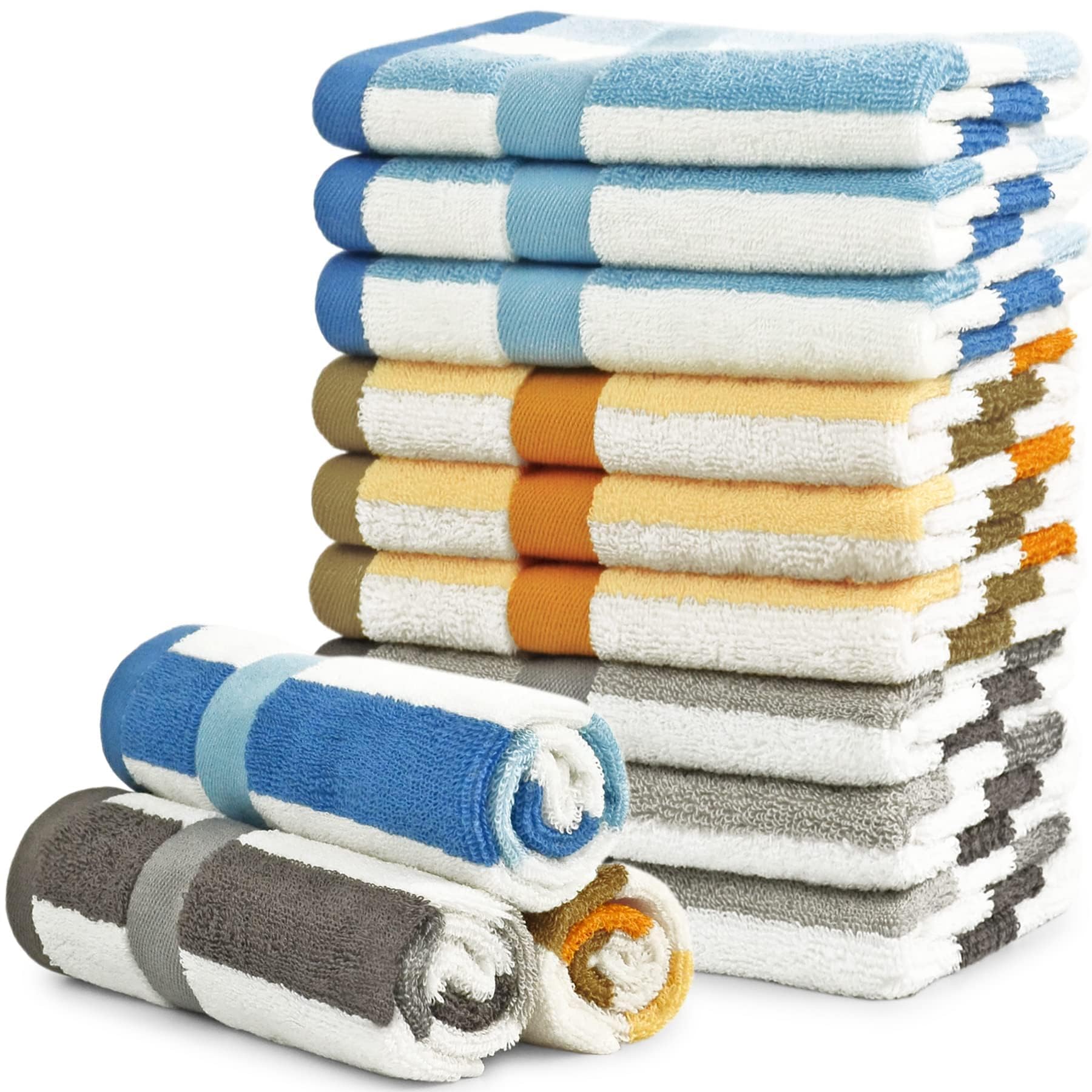 12 Pack Wash Cloths Beach Style 3 Colors  Cotton Washcloths Gentle for Men Women Kids  Durable Wash Rags Large Size 13 '' X 13 ''