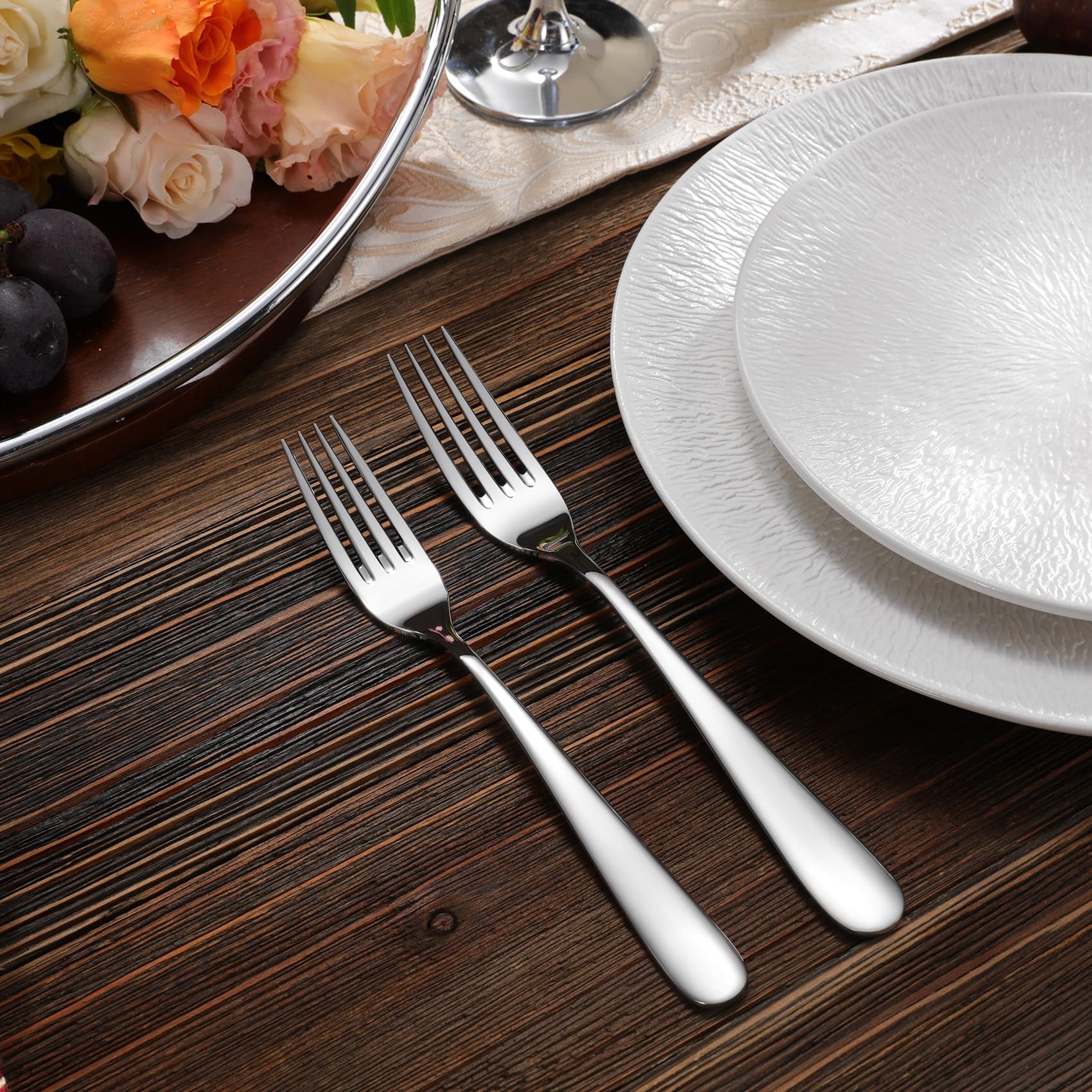 Keawell Premium Louise Forks, Set Of 4, 18/10 Stainless Steel, Forks Silverware With Round Edge, Exceptional Mirror Finish, Dish