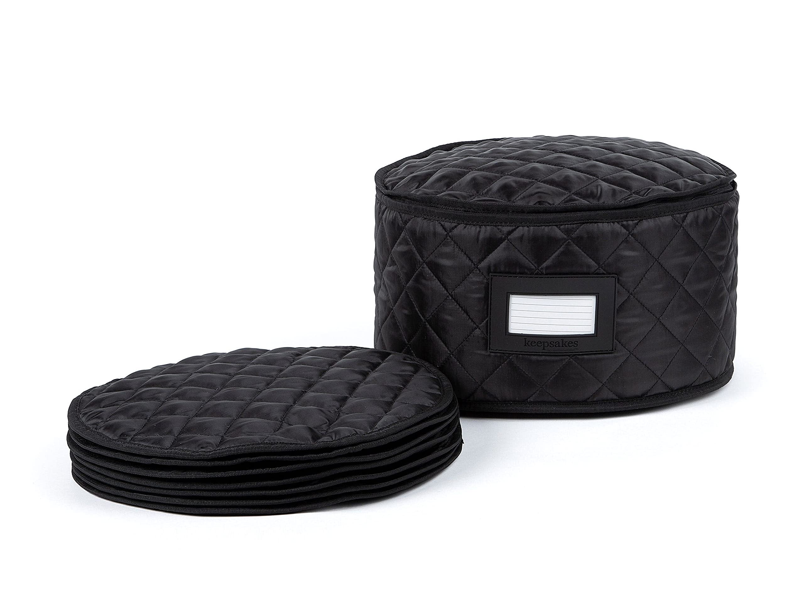 Covermates Keepsakes - Dish Storage - Padded Protection - Id Window - Stain Resistant - Machine Washable - China Storage, Black