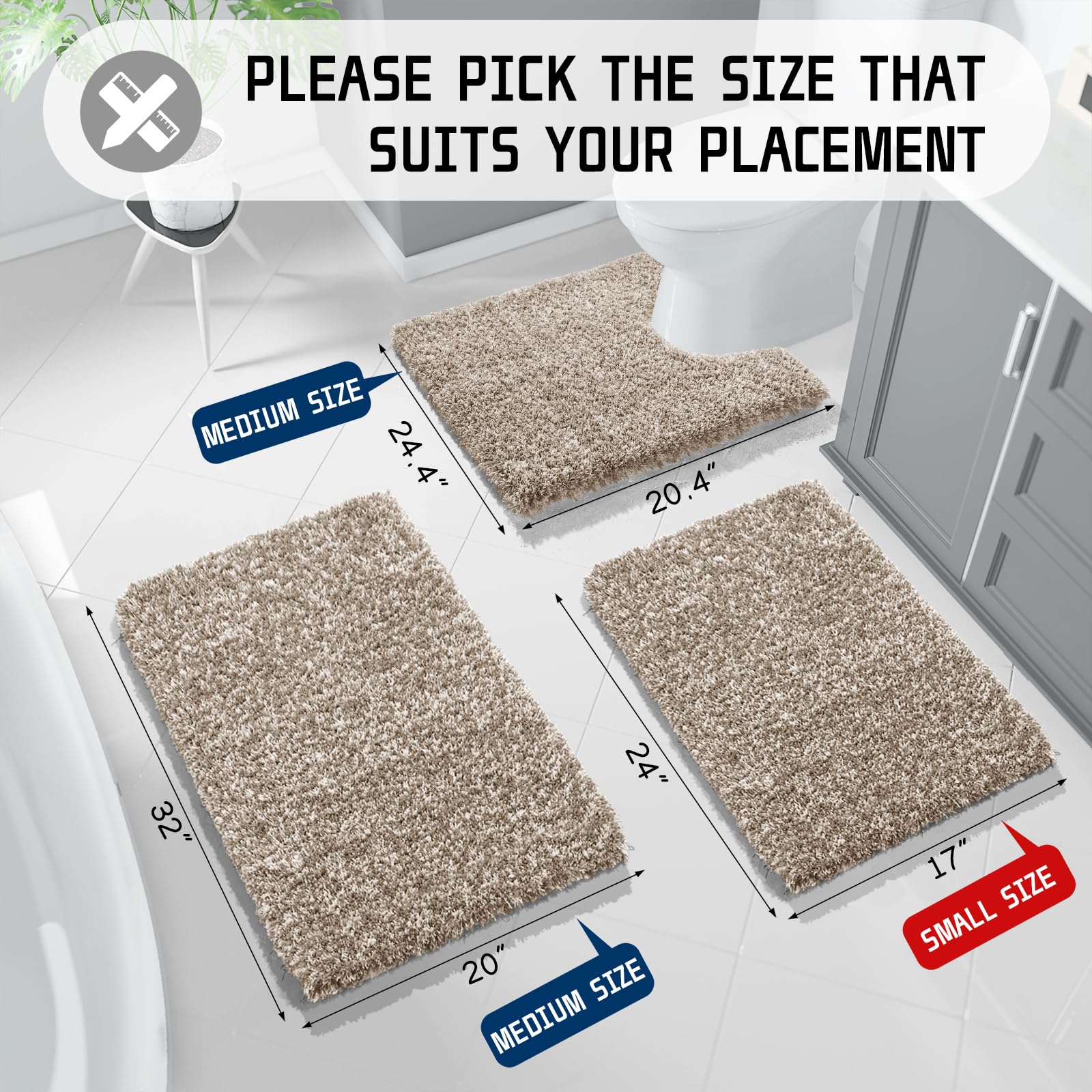 Yimobra Luxury Bathroom Rugs, Fluffy Bath Mats, Non Slip, Water Absorbent Microfiber, Machine Washable, Shaggy Plush Soft Shower