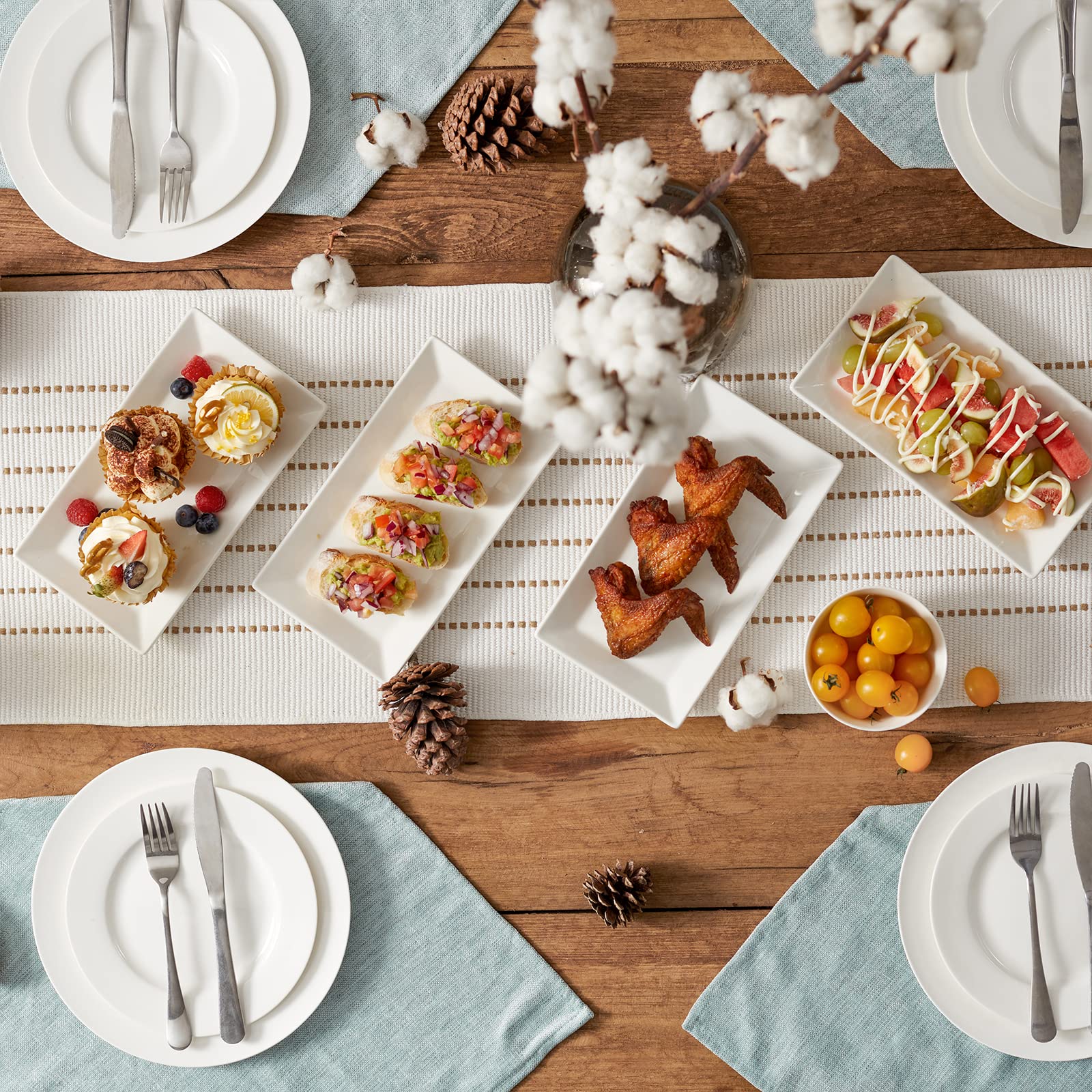 Dowan 12'' Rectangle Plates Set Of 4 - White Serving Platters For Party, Wedding, And Entertaining - Rectangular Serving Trays D