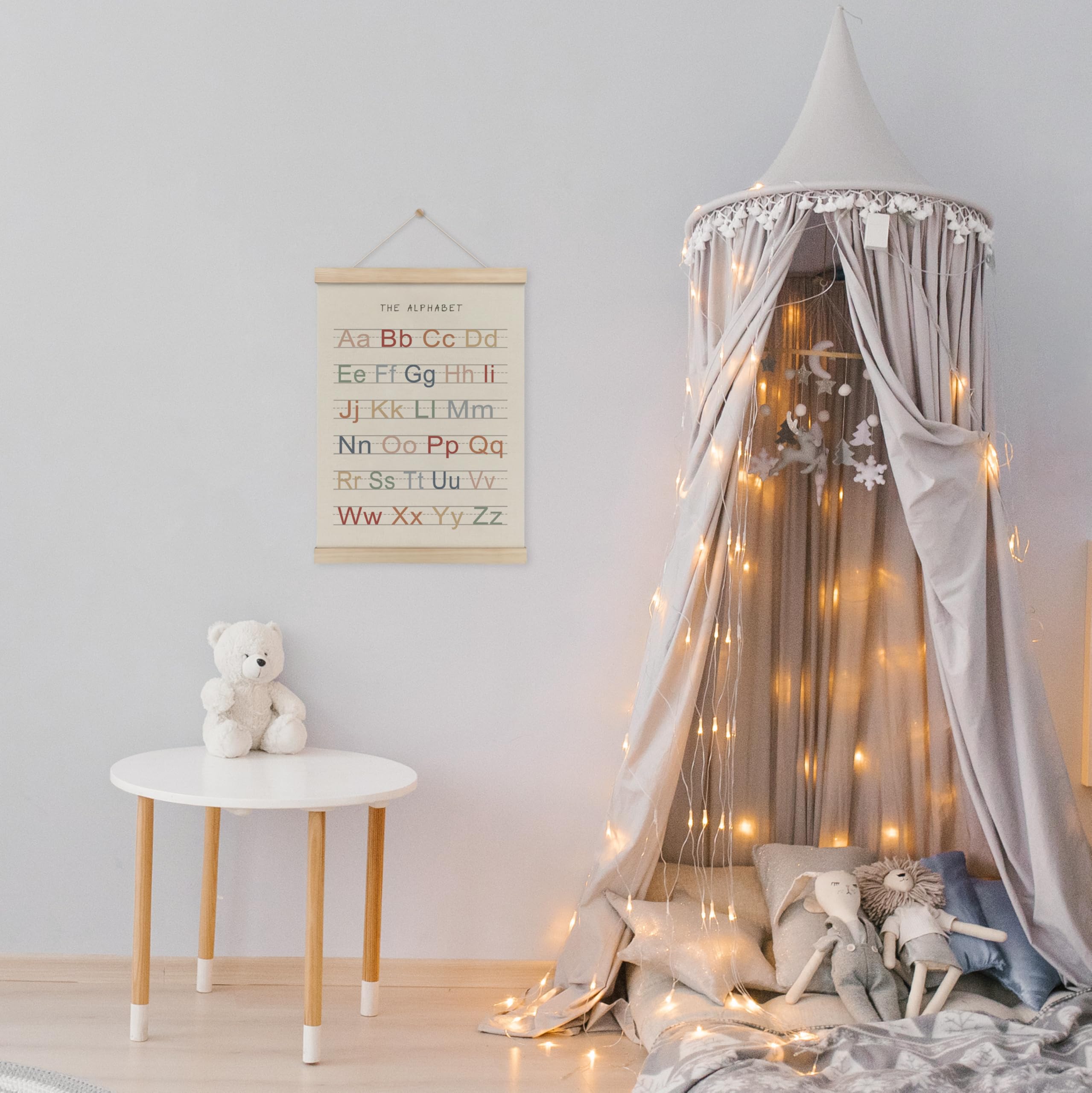 Hrqko Alphabet Abc Poster Hanger Frame, Nursery Wall Decor, Alphabet Wall Art, Boho Abc Poster Wall Art With Wooden Frames, Alph