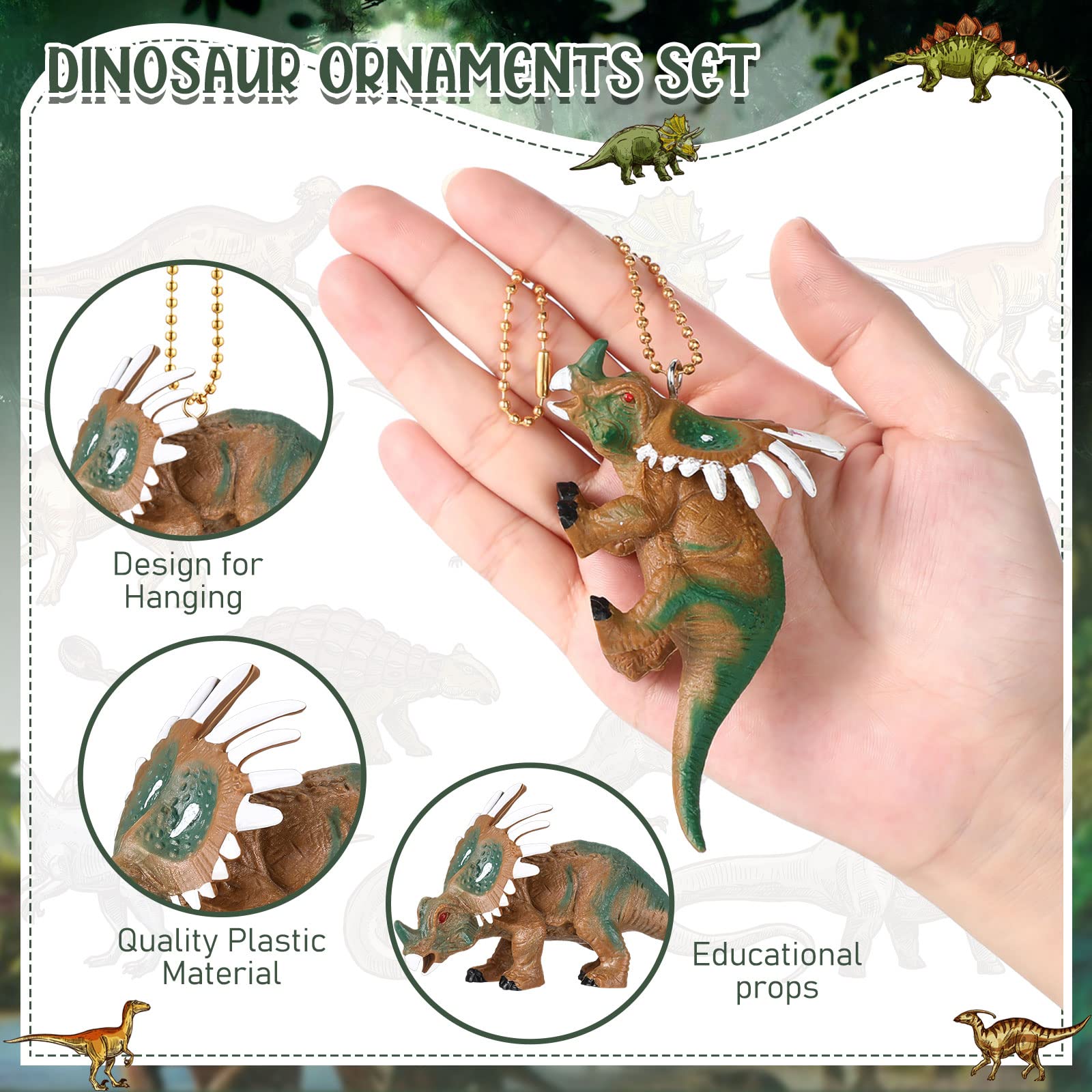 Batiyeer 8 Pcs Dinosaur Ornaments for Christmas Tree Hanging Xmas Ornaments Dinosaur Themed Birthday Party