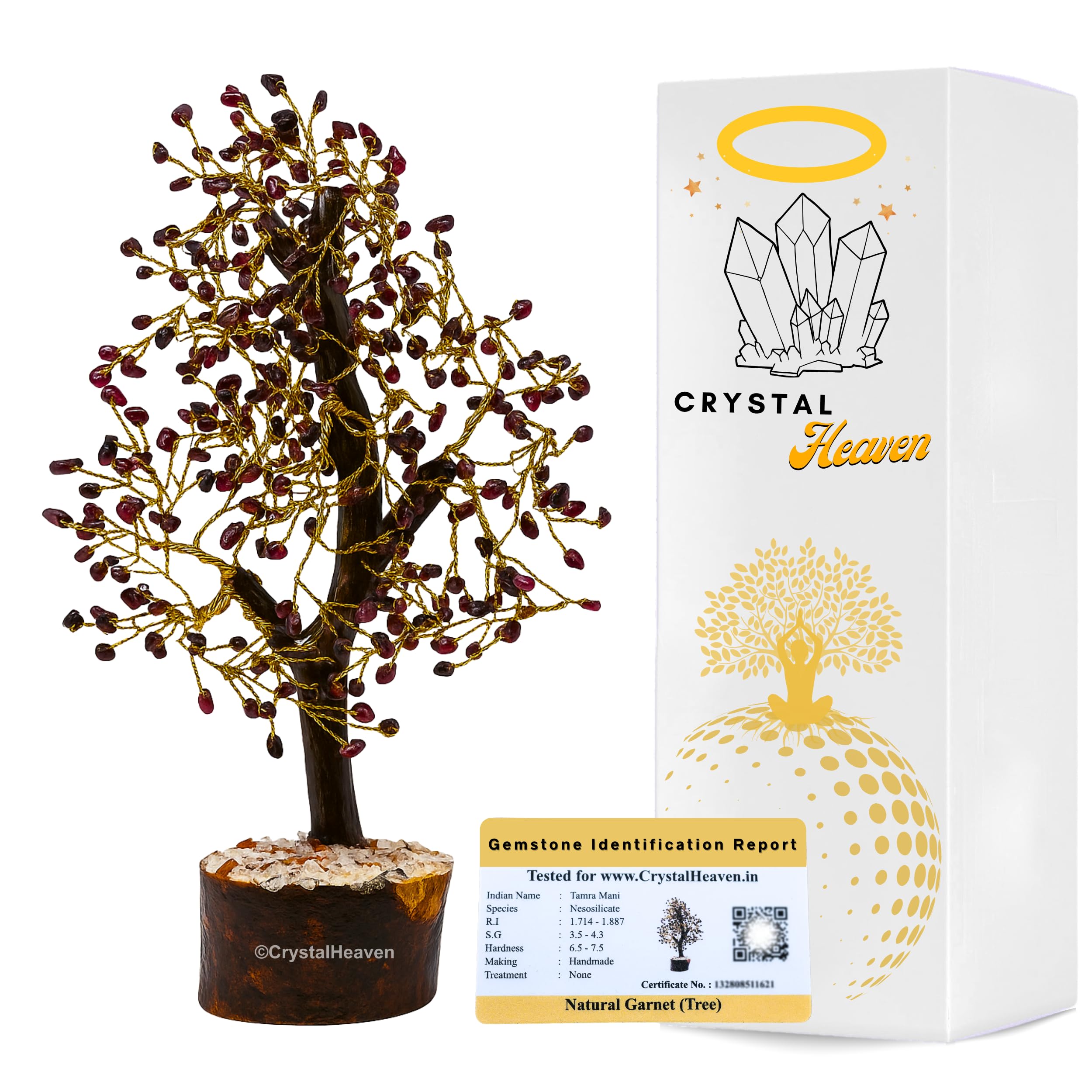 Certified Garnet Crystal Tree For Good Luck - Healing Crystals Money Tree For Wealth, Positive Energy At Home Office - Decorativ