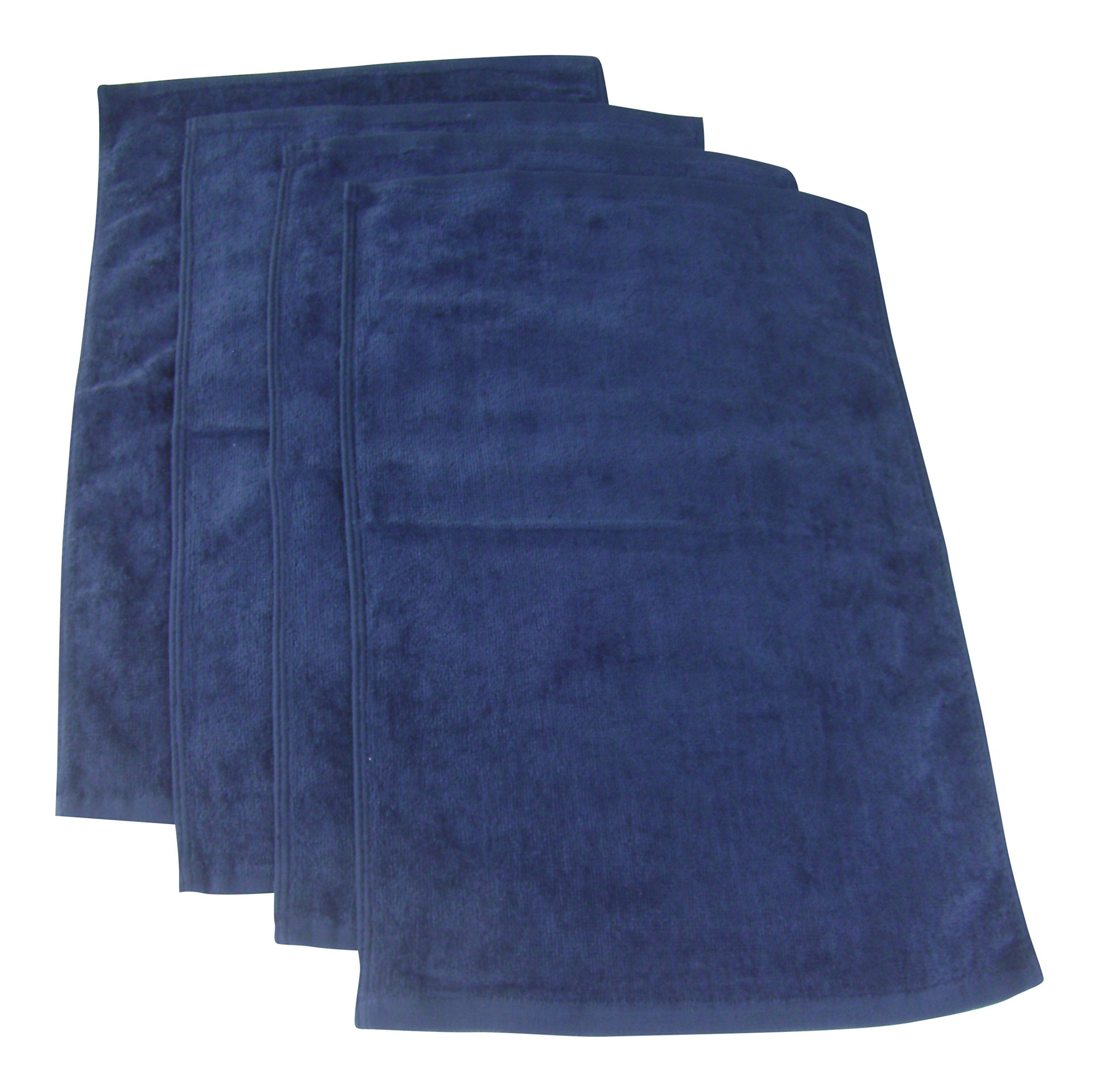 Fingertip Towels 100% Cotton - Terry-Velour _4 _ Pack 11'' X 18'' _ Navy Blue.