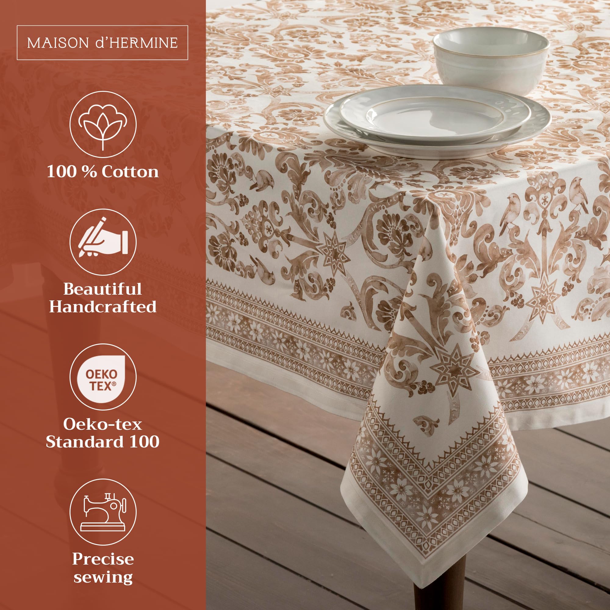 Maison D' Hermine 100% Cotton Table Cover - 54''X54'' Square Decorative Tablecloth - Washable Tablecloths For Dining, Home, Farm