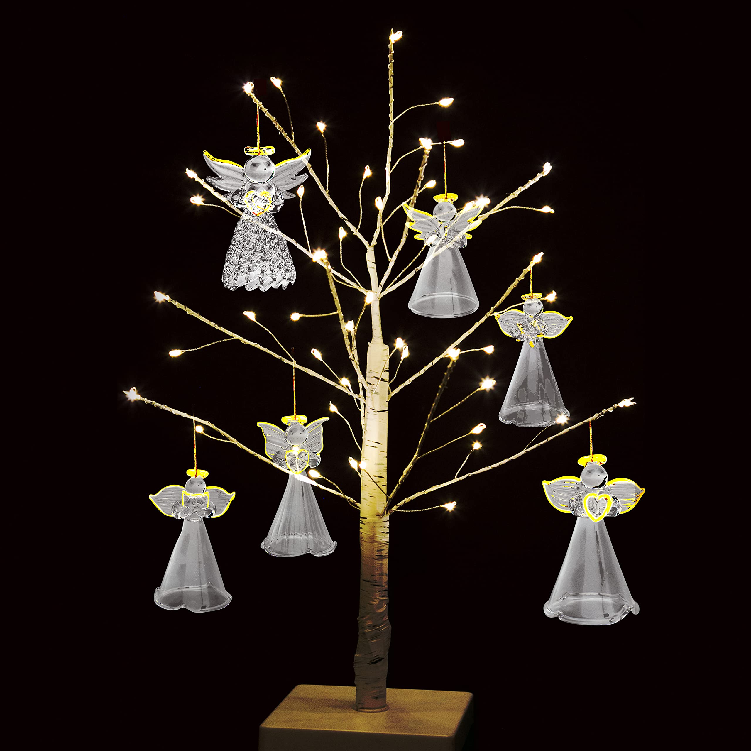 4E's Novelty Glass Angel Ornaments - Set of 12 Mini 2.5" Clear Crystal Spun Glass for Christmas Tree