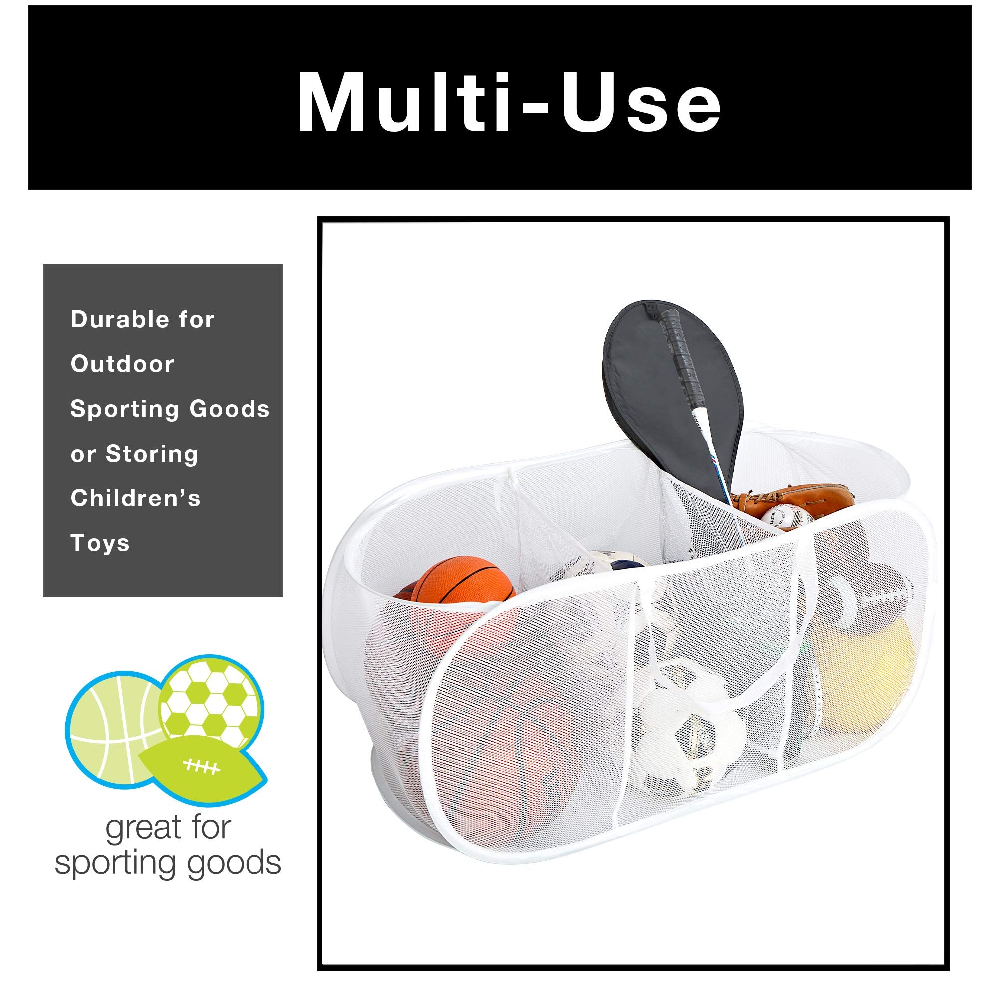 Smart Design Deluxe Mesh Pop Up 3 Compartment Laundry Sorter Hamper Basket - Ventilair Fabric Collapsible Design - For Clothes &