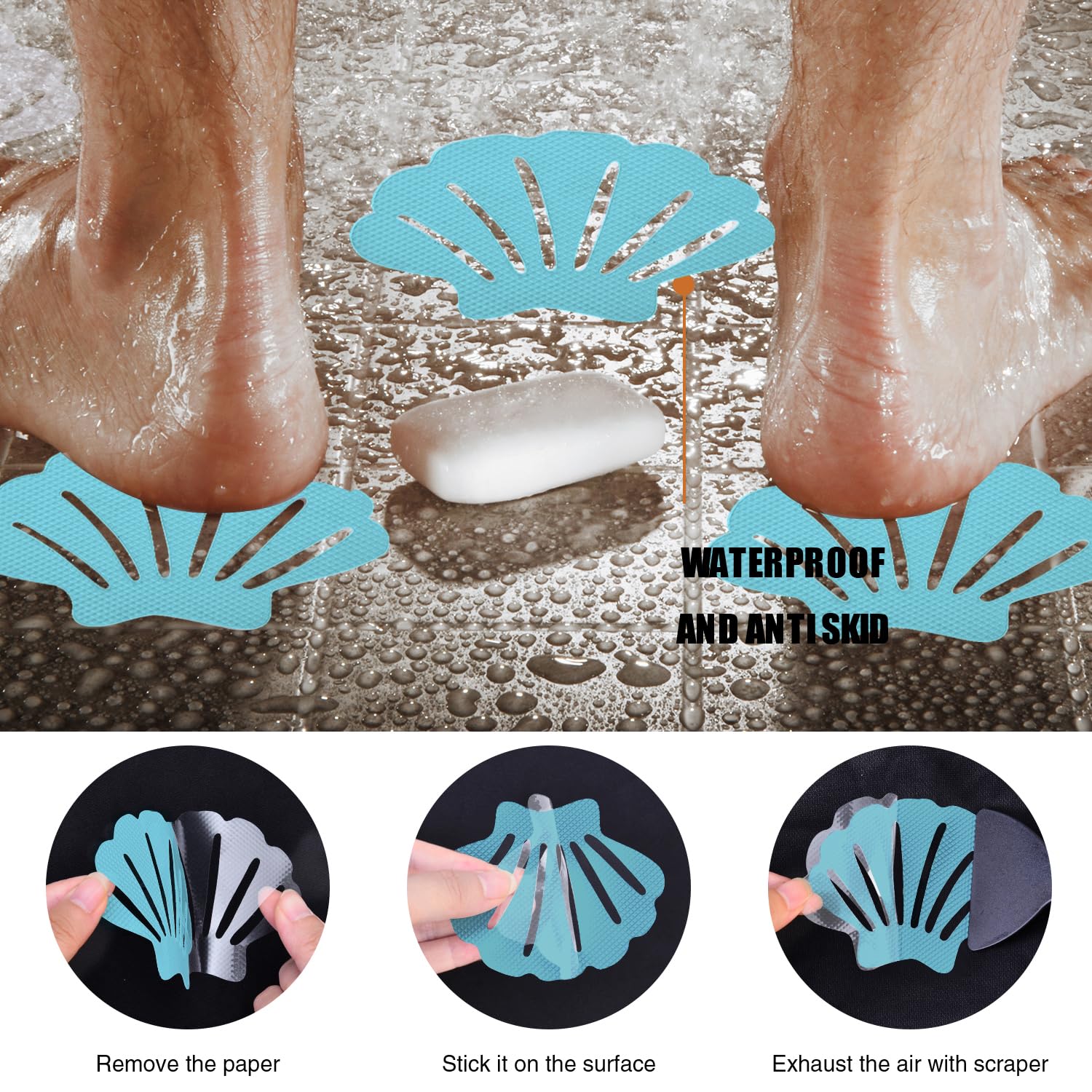 Secopad Bathtub Stickers Non-Slip, 36 Pcs River-Mussel Safety Shower Treads Adhesive Appliques With Premium Scraper