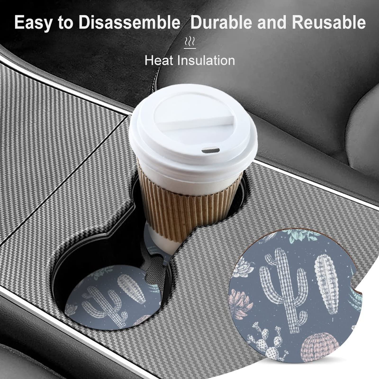 Absorbent Car Cupholder Coaster 2 Pack, Ceramic Stone Coaster With A Finger Notch For Women  Lady, Cork Base Drink Coasters 256