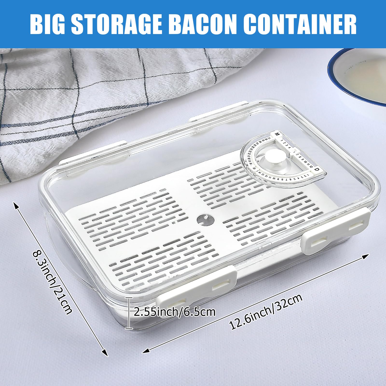 Bacon Container For Refrigerator, Airtight Thick Plastic Deli Meat Keeper With Lids For Fridge, Kitchen Cold Cuts Food Storage O