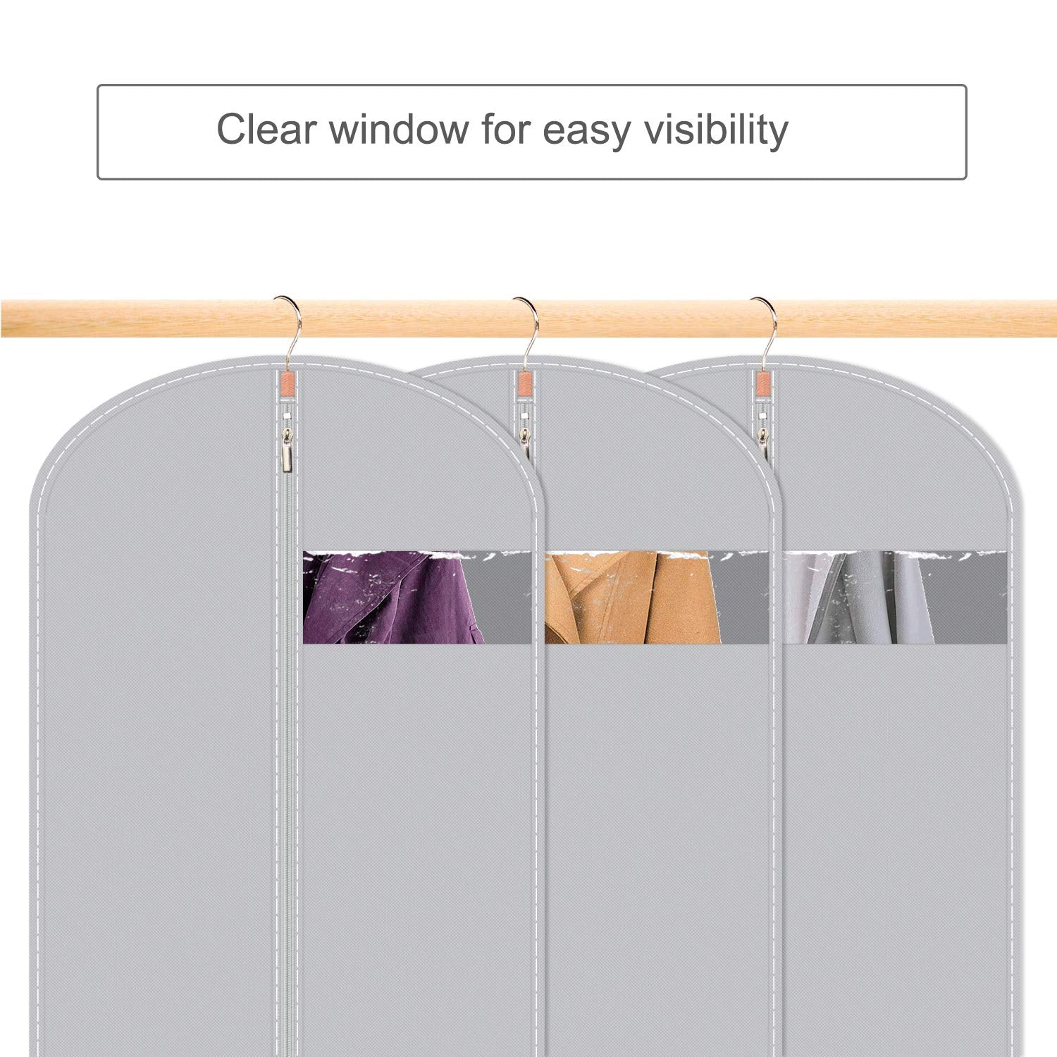 60-Inch Extra Long Garment Bags (3-Pack) - Heavy-Duty Peva Suit & Dress Covers With Metal Zipper, Clear Window, Foldable For Clo