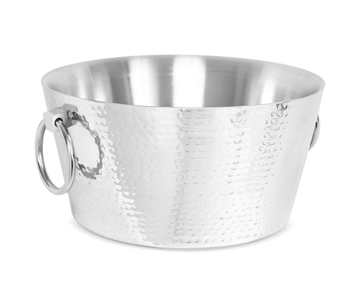 Birdrock Home Hammered Double Wall Round Beverage Tub - 3 Gallons Stainless Steel - Ice Bucket - Metal Drink Cooler - House Part