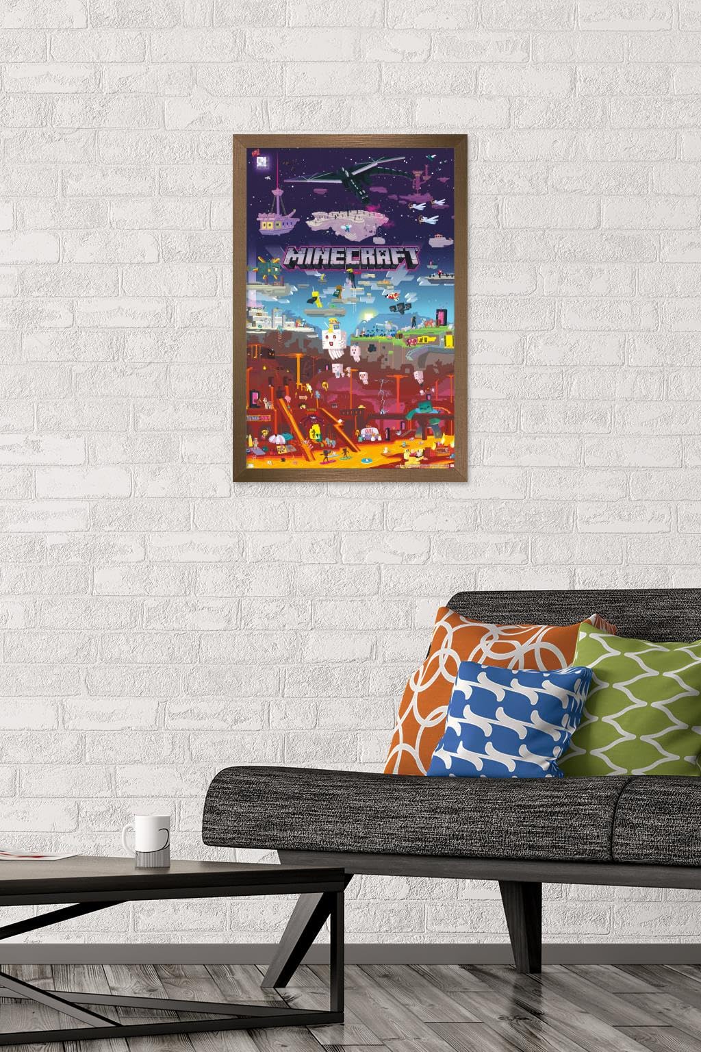 Trends International Minecraft - World Beyond Wall Poster, 14.725'' X 22.375'', Bronze Framed Version