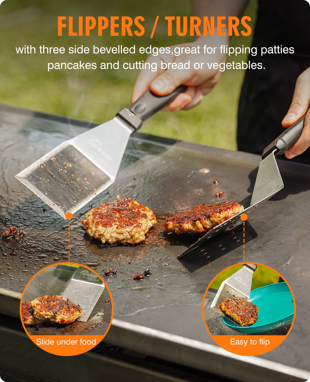 HOMENOTE Griddle Accessories Kit  7Pc Professional BBQ Kit in Gift Box - Heavy Duty Wooden Handle Stainless Steel Griddle Tool Set Great for Grill Flat Top Cooking Camping