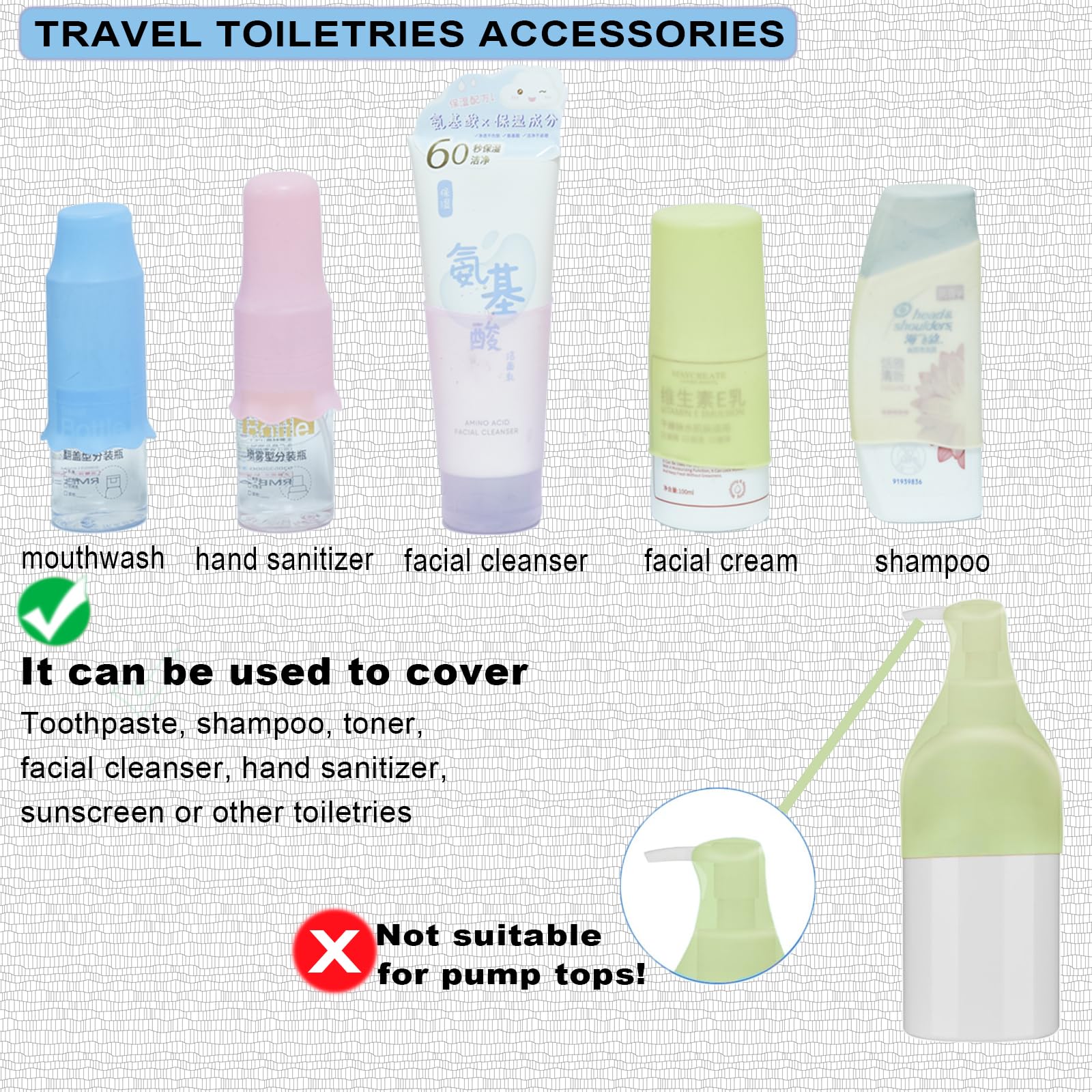 Nelshp Travel Bottle Covers,14 Pack Silicone Travel Size Container Sleeves,Stretching Travel Accessories For Shampoo Lotion Cond
