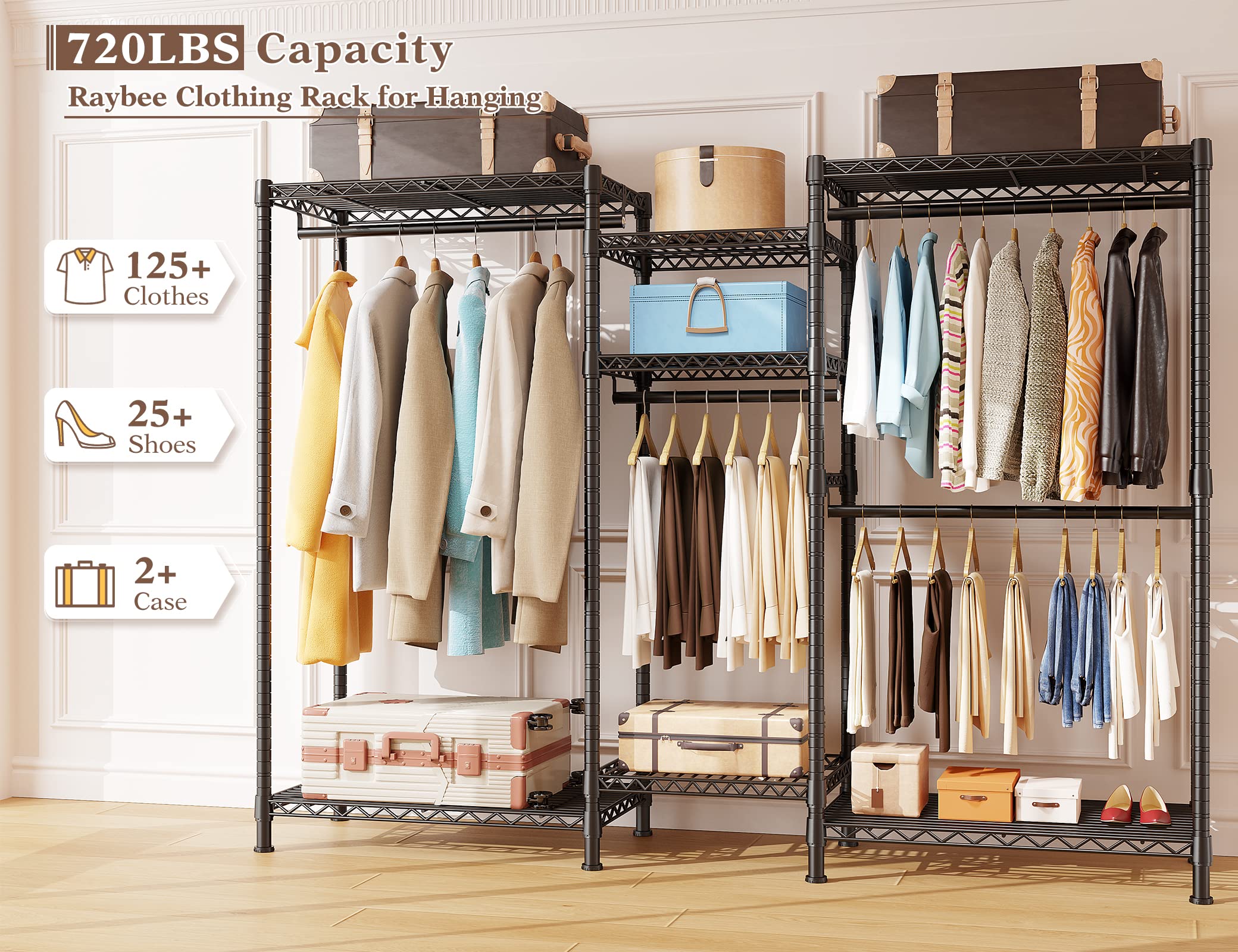 Raybee Clothes Rack Heavy Duty Clothing Racks For Hanging Clothes Adjustable Clothing Rack Portable Clothes Racks For Hanging Cl