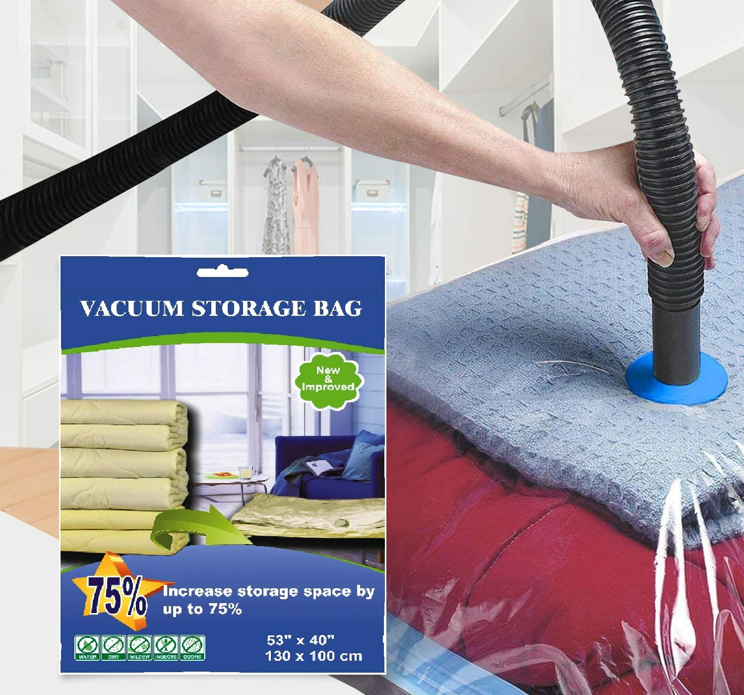 6 Pack Combo Premium Super Jumbo Vacuum Storage Space Saver Bags X3 (130X100Cm) With Extra Large Vacuum Storage Space Saver Bags