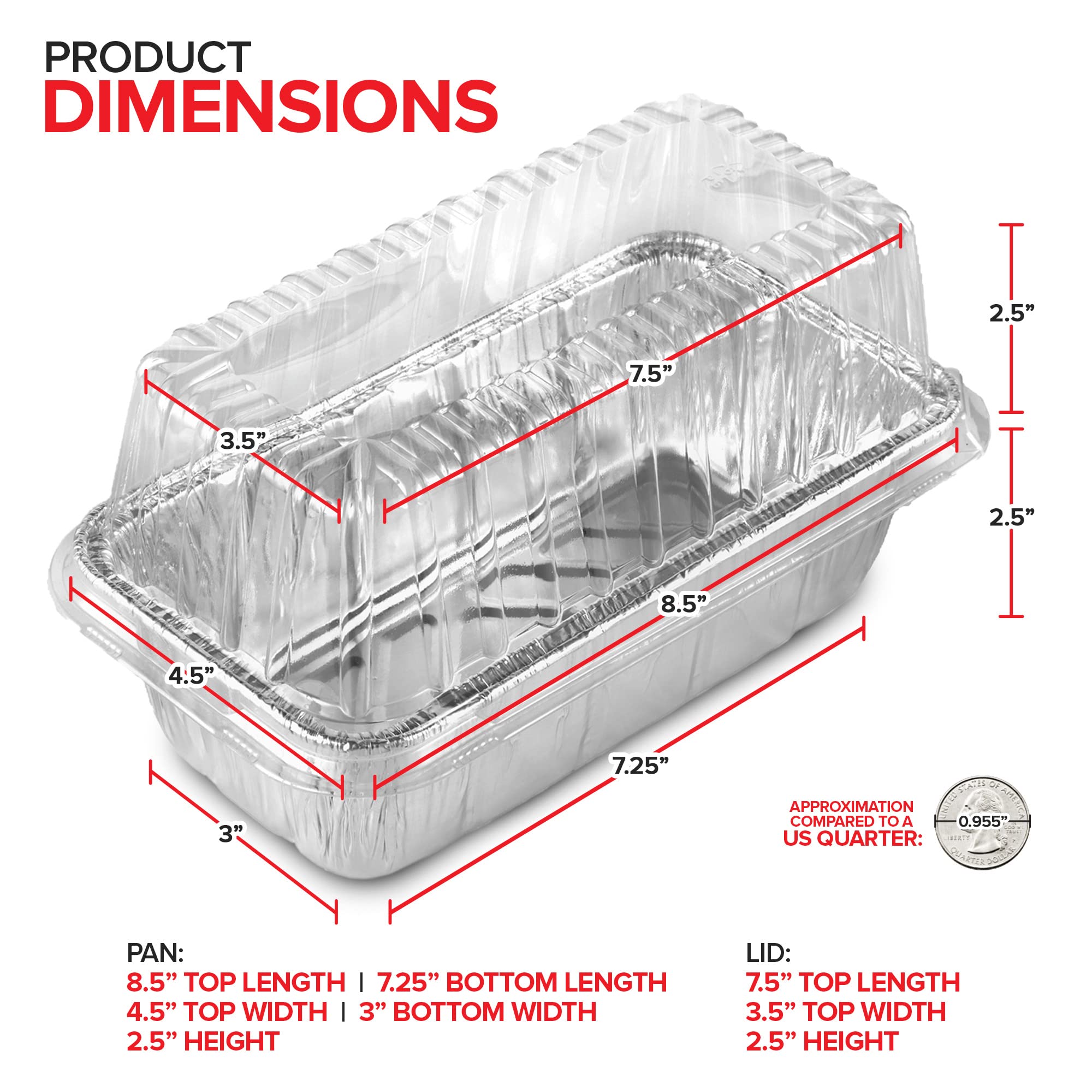 Stock Your Home Disposable Aluminum Loaf Pans With Lids, 2 Lb (50 Pack) Foil Baking Tins With Plastic Lid, Tin Pan With Cover Fo