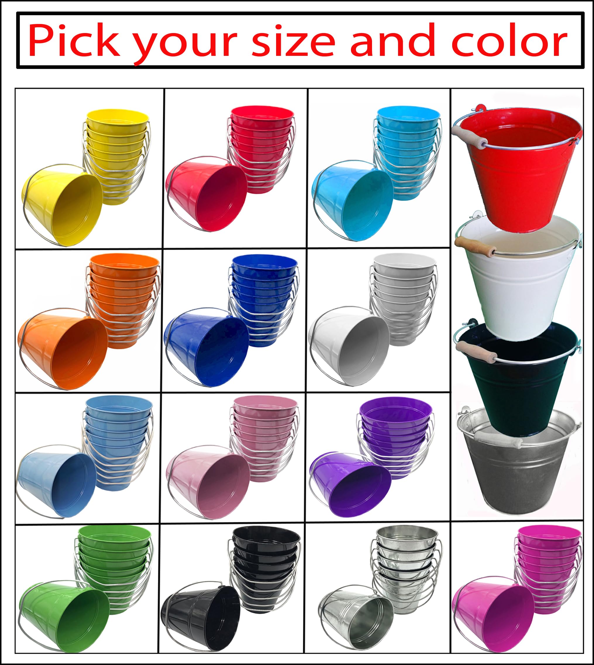 Italia 6 Pack Size 4.3 X 4.3 H, Quality Metal Bucket, 0.5 Quart Color Black 6-Pack