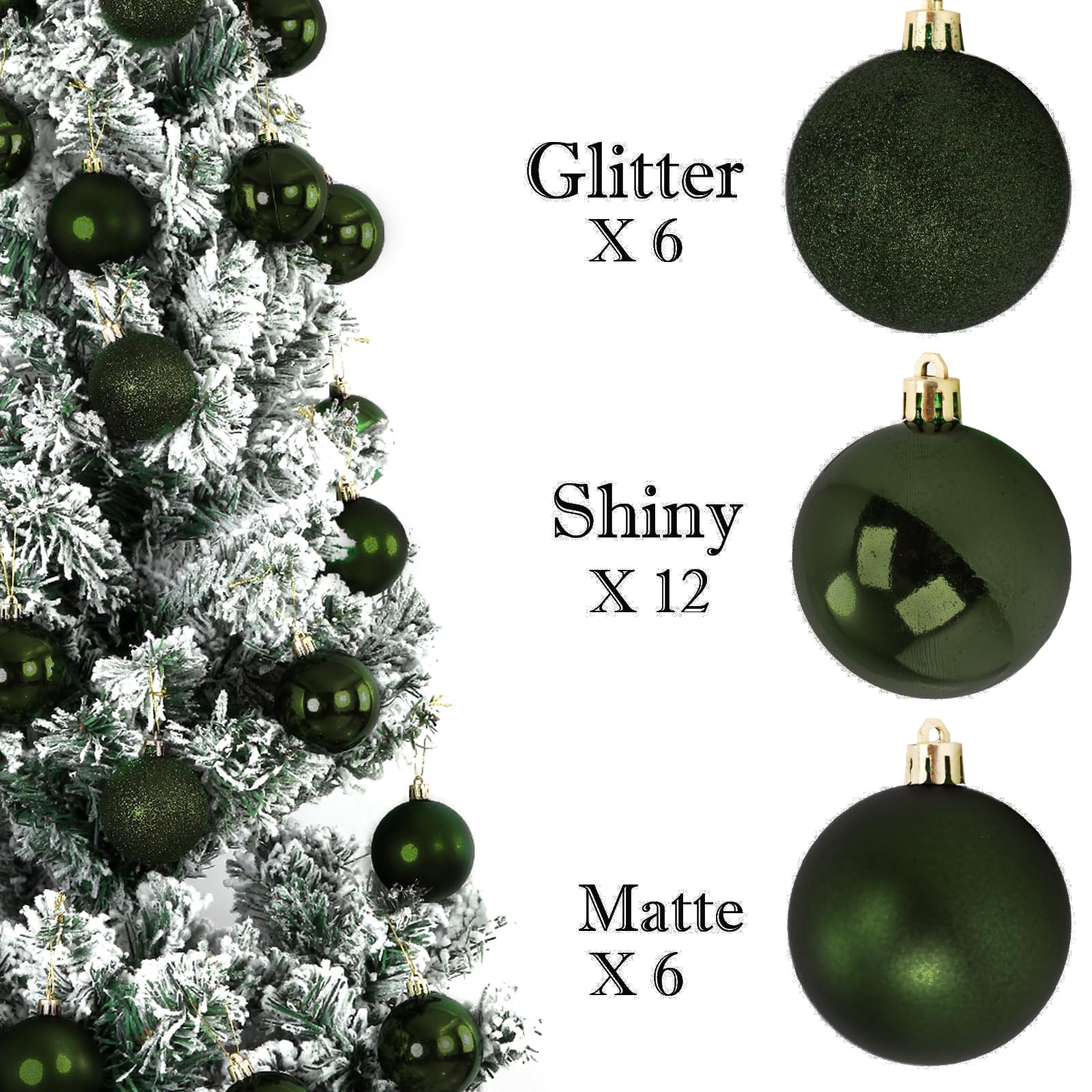Emopeak 24Pcs Christmas Balls Ornaments - 2.36 Inch Glittering Christmas Ball Ornaments Shatterproof Xmas Tree Hanging Ball, Han