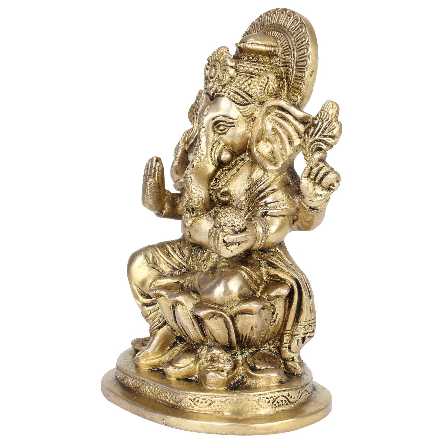 Artvarko Brass Ganesh Idol Statue Elephant Murti Blessing Ganesha Vinayak Ganpati Sitting On Lotus Sculpture Bhagwan Entrance Ho