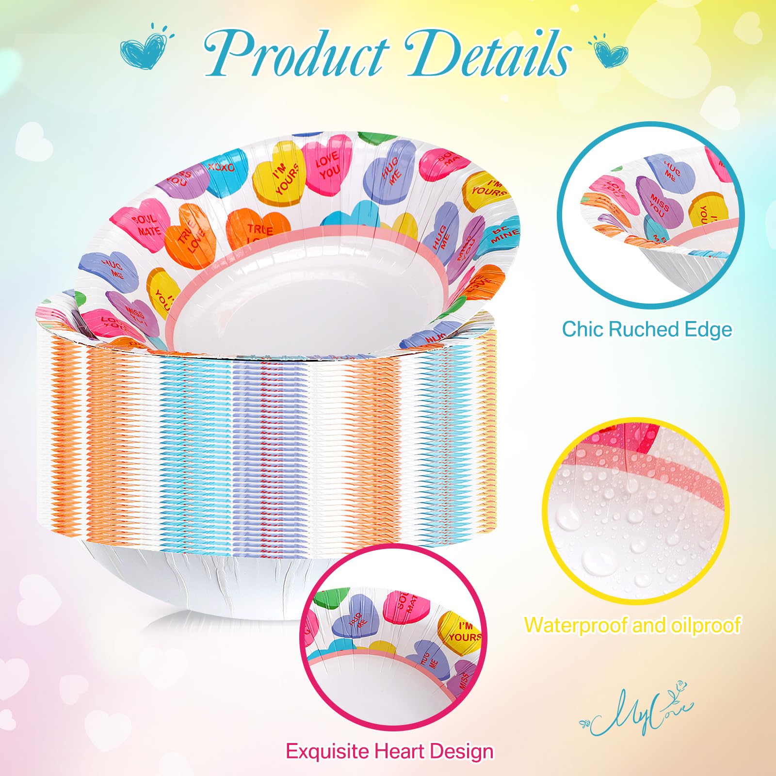 Nuogo 60 Pcs 16 Oz Valentine'S Day Disposable Paper Bowls Heavy Duty Bowls Heart Paper Soup Bowls For Both Cold And Hot Food Sal