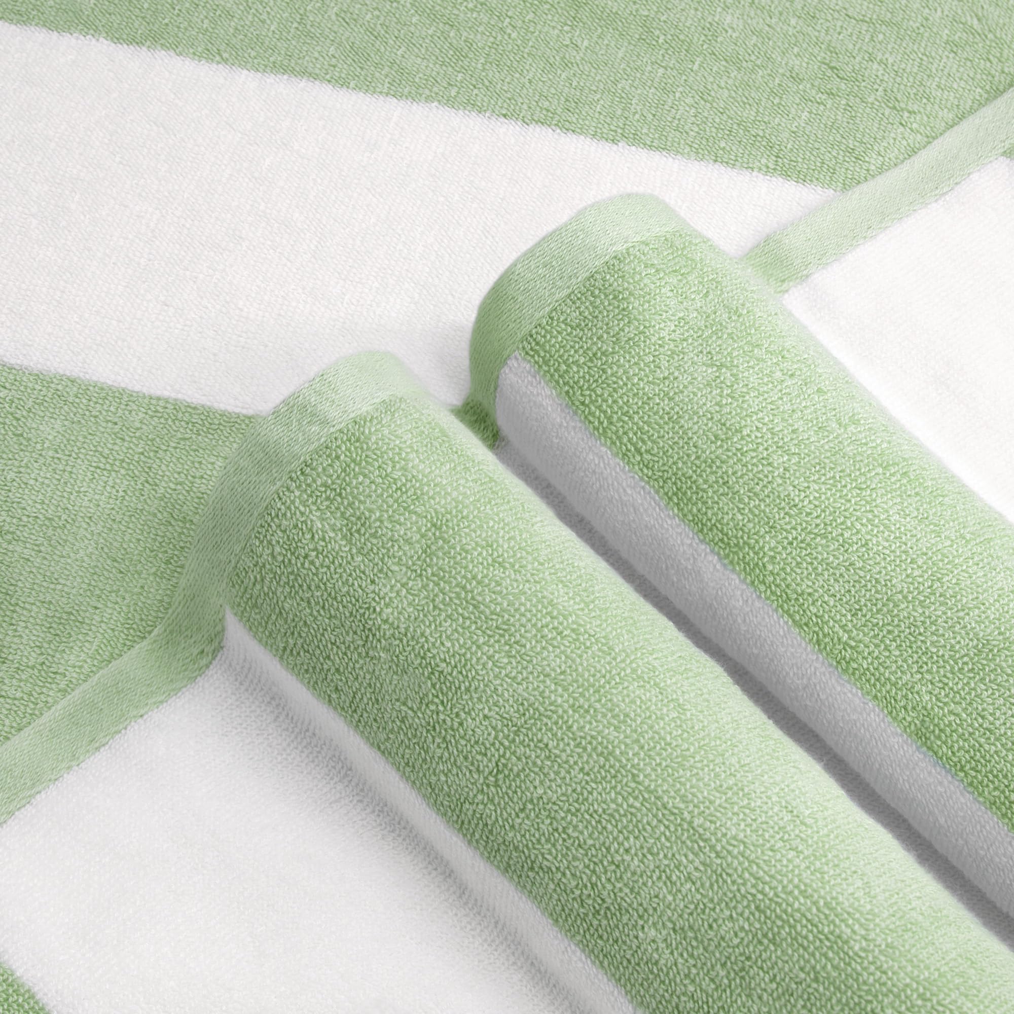 Clowood Plush Oversized Beach Towel - Cotton 40 X 72 Inch Large Thick Grass Green Striped Cabana Pool Swimming Towel