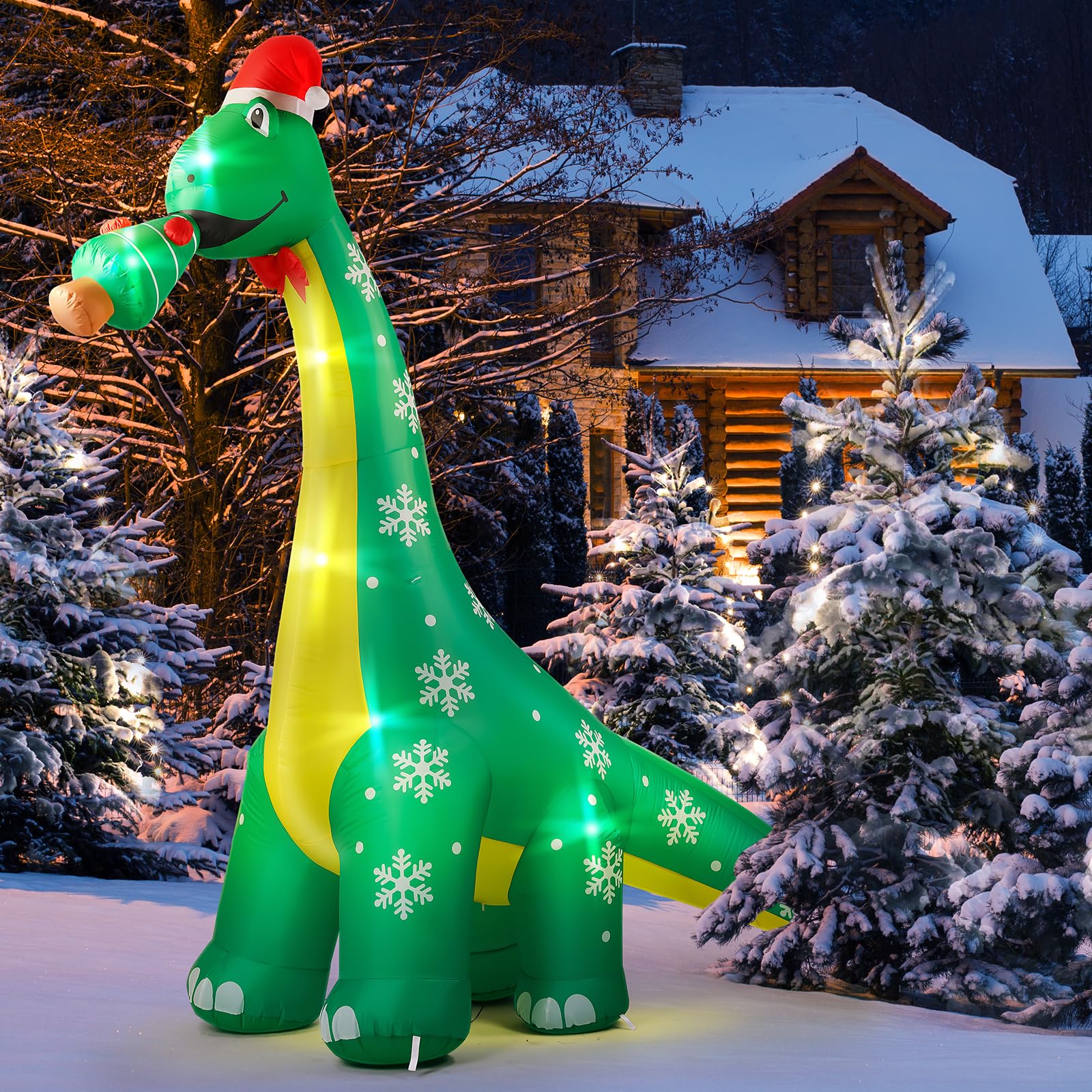 CACIRAL 10 FT Dinosaur Christmas Inflatable Outdoor Decoration, Lighted Dinosaur Christmas Blow Up with Xmas Hat and Tree, Xmas 