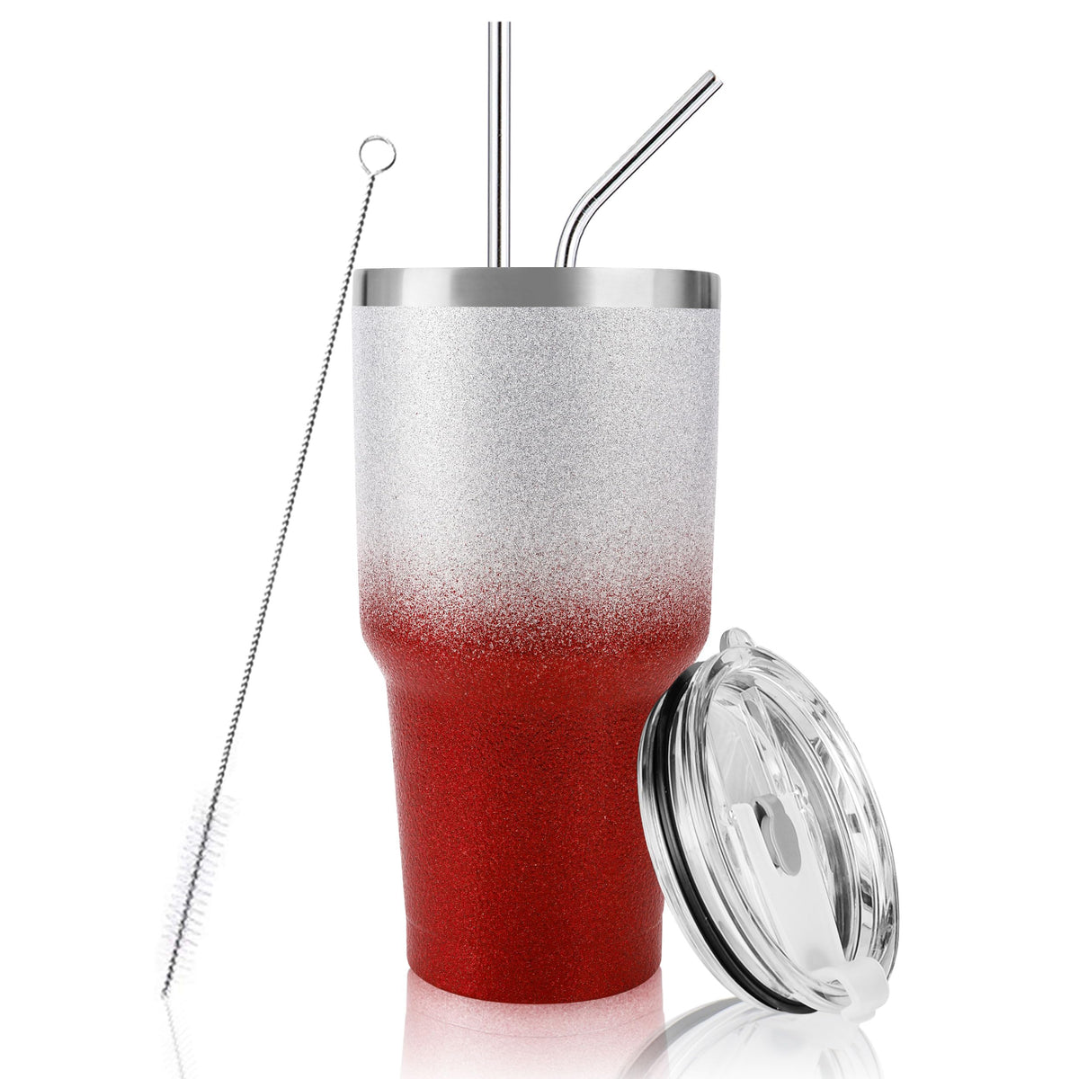 Ds 30 Oz Tumbler Christmas Red Glitter Gradient Cup Stainless Steel Double Wall Vacuum Insulated Mug With Straw And Lid, Cleanin