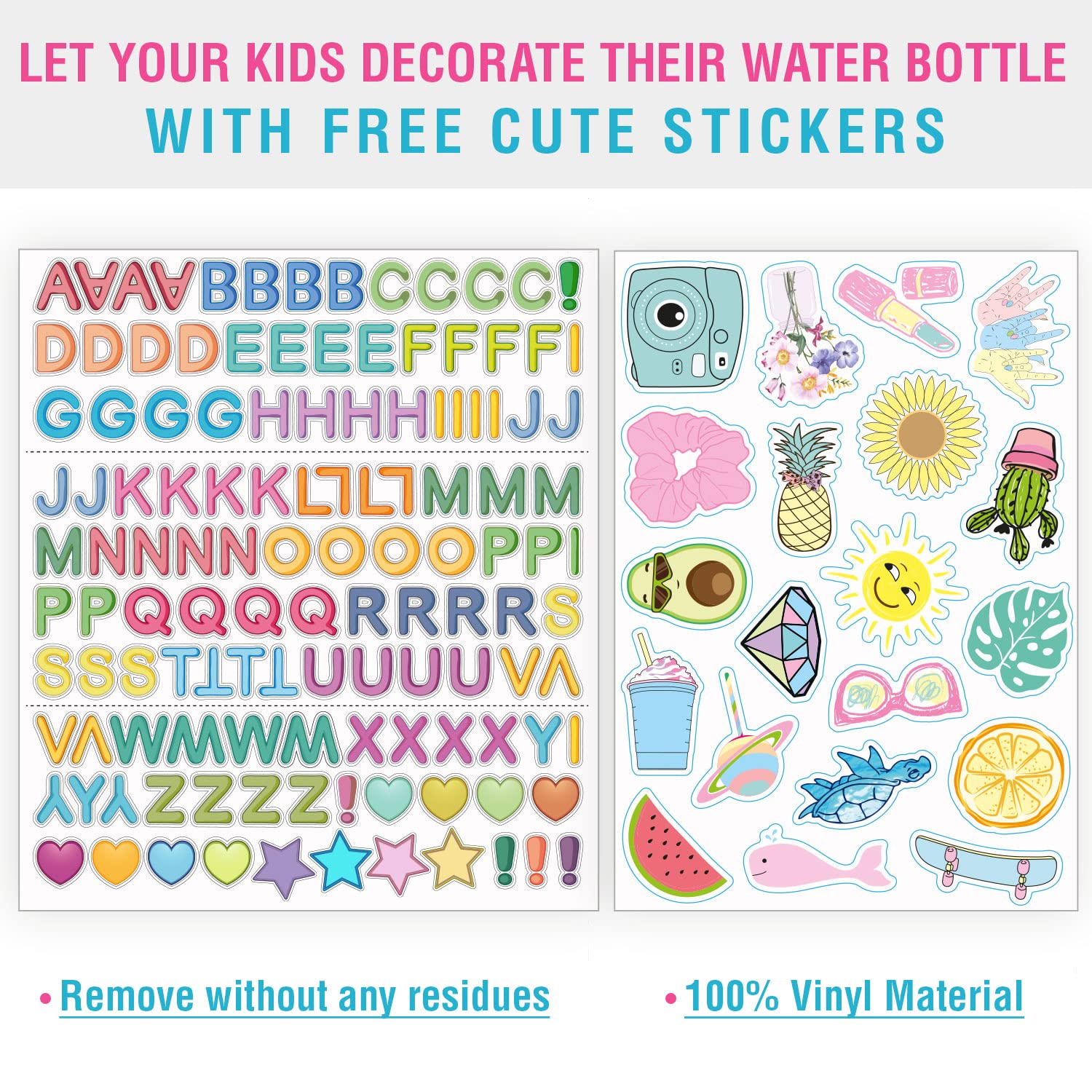 Chillout Life 17 Oz Kids Insulated Water Bottle For School With Leakproof Spout Lid And Cute Waterproof Stickers, Personalized S