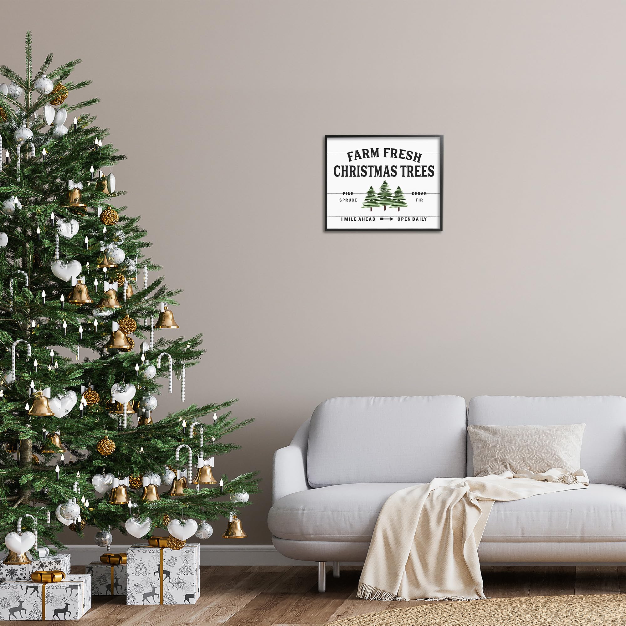 The Stupell Home D  Cor Collection White Planked Look Holiday Farm Fresh Christmas Trees Spruce And Fir Framed Giclee Texturized