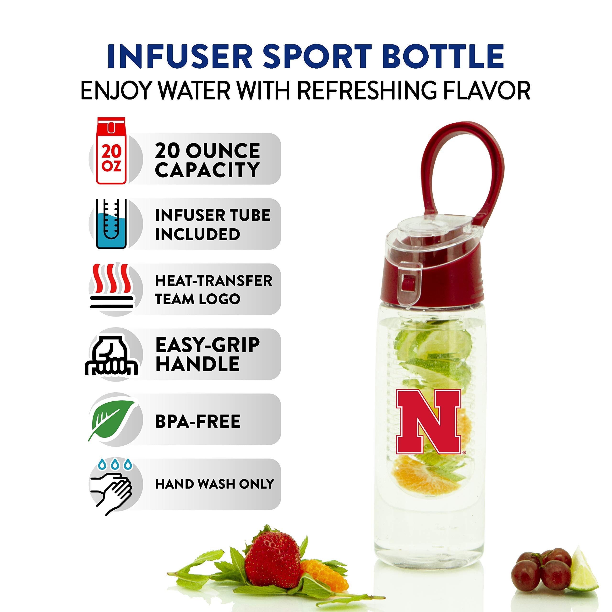 Duck House Ncaa Nebraska Cornhuskers 20Oz Plastic Infuser Sport Bottle