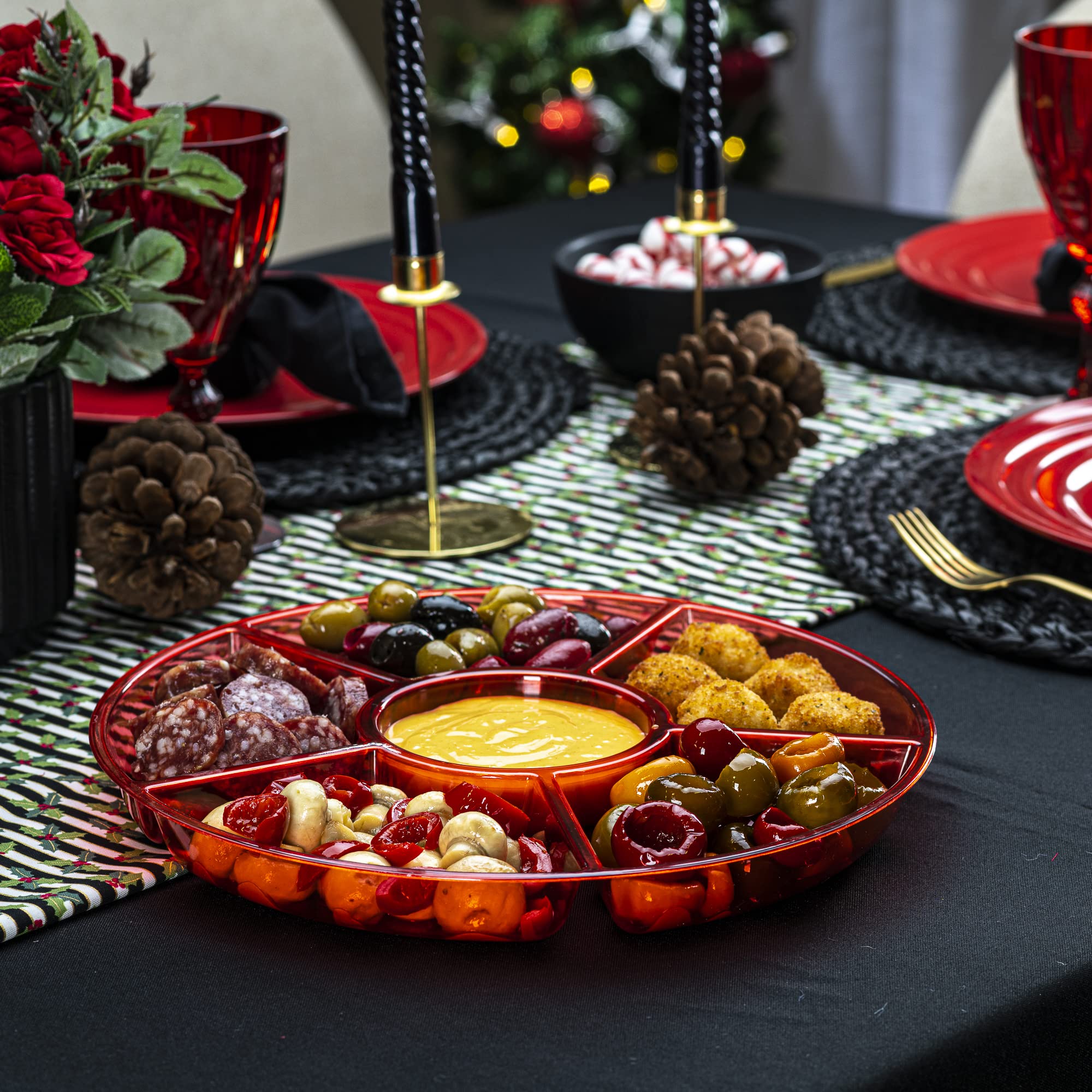 Plasticpro 6 Sectional Round Plastic Serving Tray/Platter (8, Red)