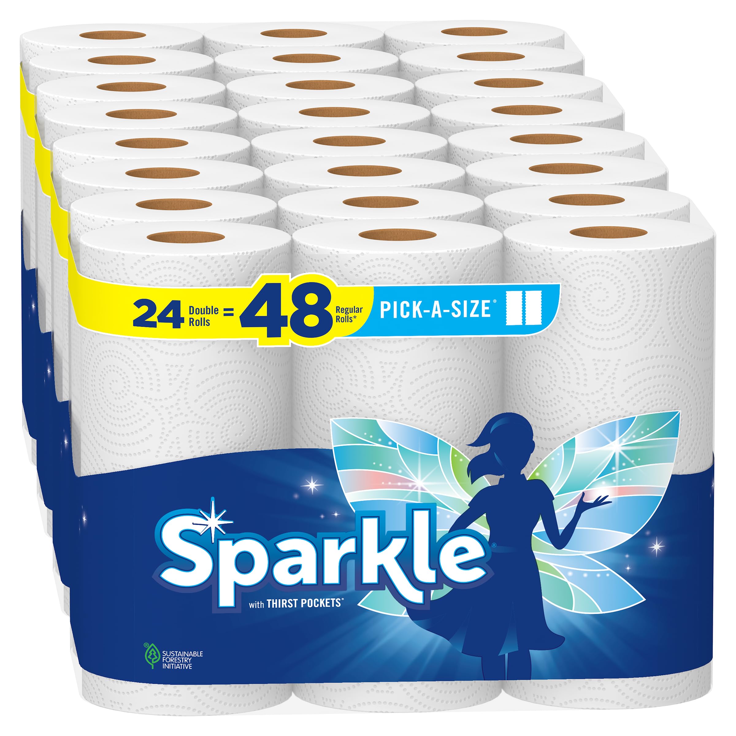 Sparkle Pick-A-Size Paper Towels, 24 Double Rolls = 48 Regular Rolls, Everyday Value Paper Towel With Full And Half Sheets