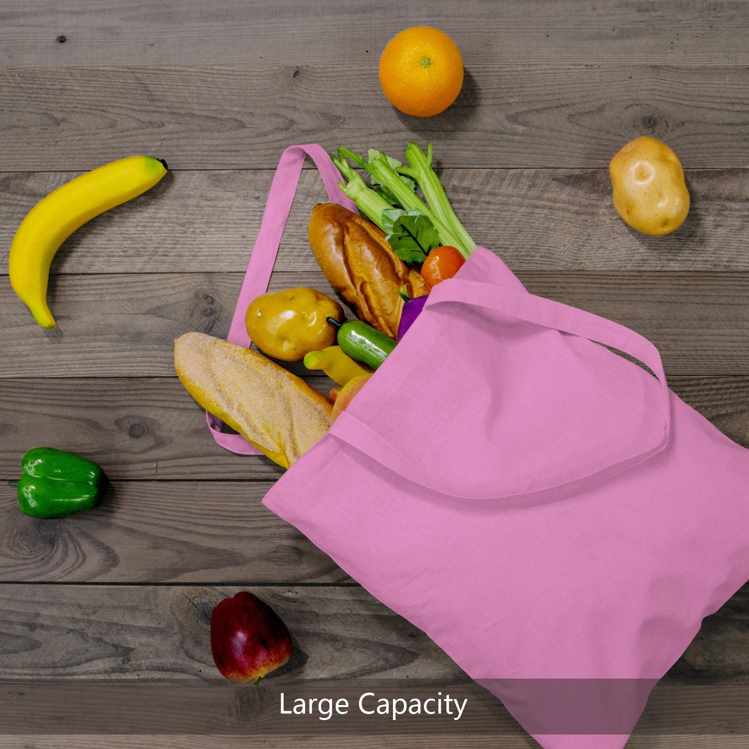 Topdesign 24-Pack Economical 16''X15'' Baby Pink Cotton Tote Bag, Lightweight Medium Reusable Grocery Shopping Cloth Bags, Suita