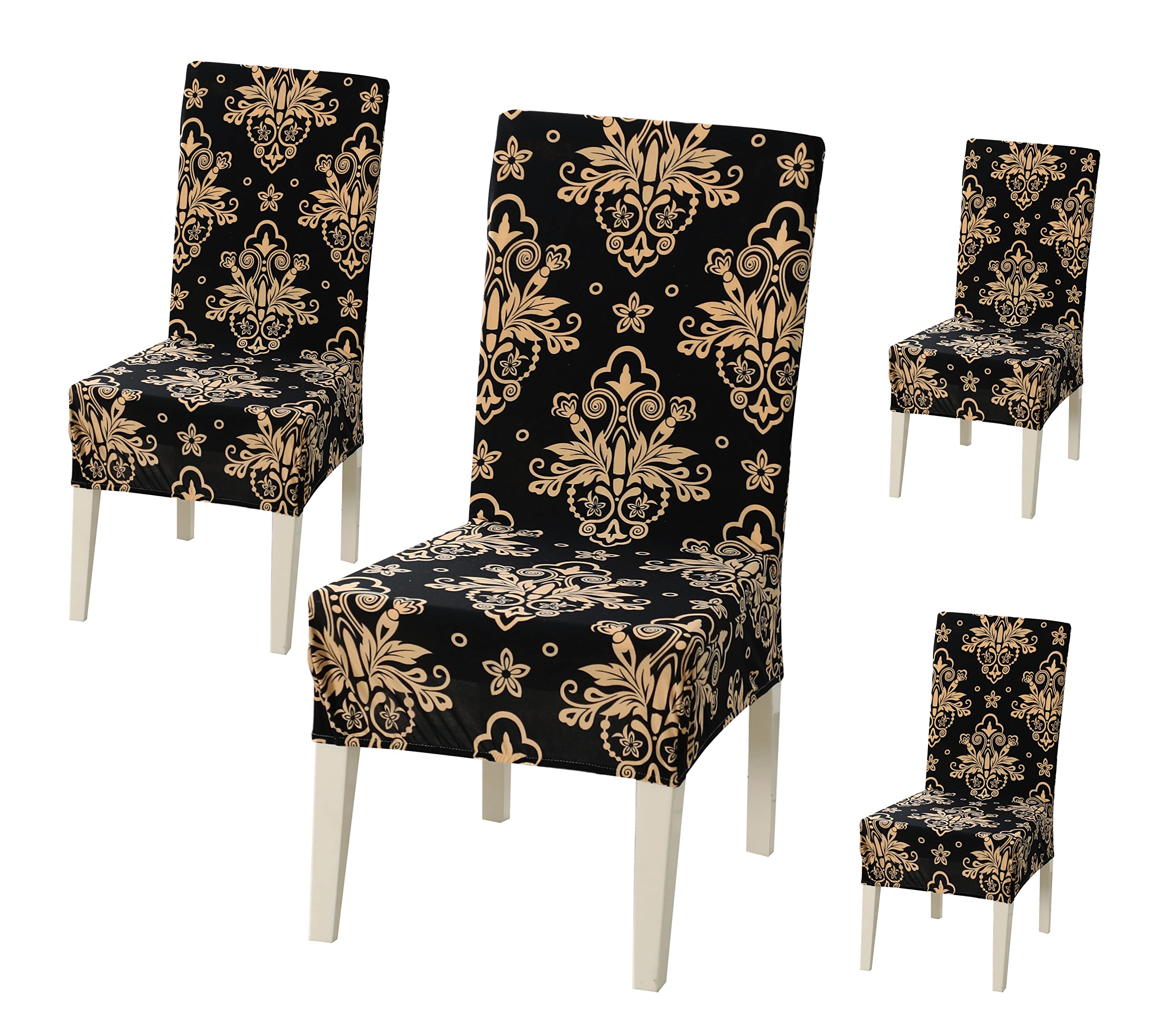 House Of Quirk Elastic Chair Cover Stretch Removable Washable Short Dining Chair Cover Protector Seat Slipcover (Pack 4, Cambric