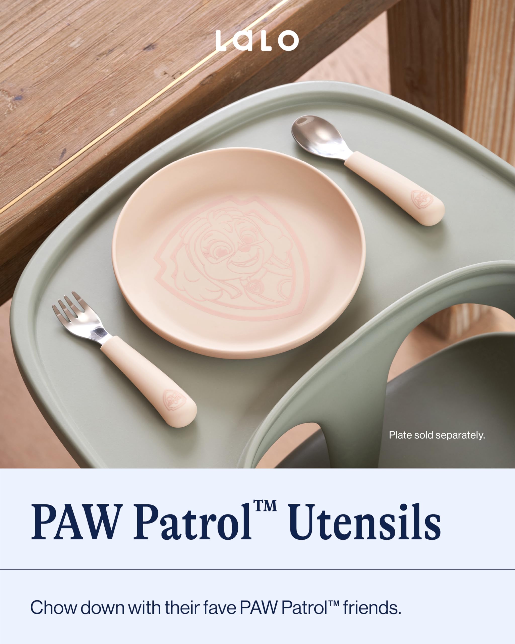 Lalo PAW Patrol Utensils - Toddler Fork and Spoon Set - Stainless Steel and Silicone Ergonomic Toddler Utensils - Children Safe