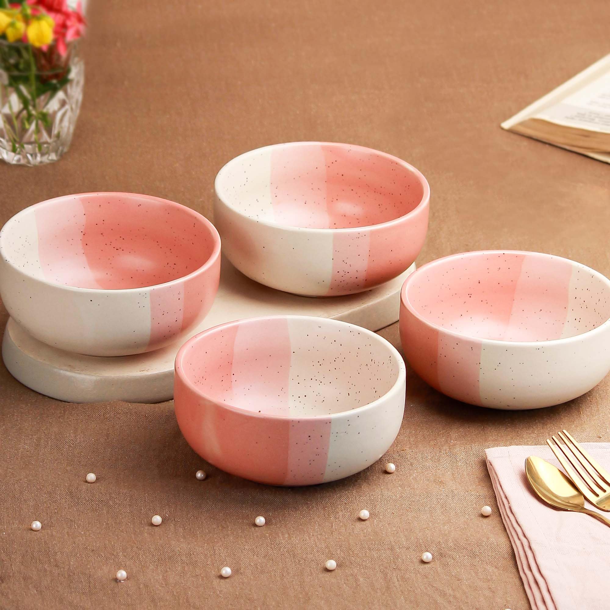 The Earth Store Tt Pink Matte 500Ml Ceramic Bowl Dishwasher & Microwave Safe Bowl Mixing Bowl For Snacks, Pasta, Rice, Dal, Frui