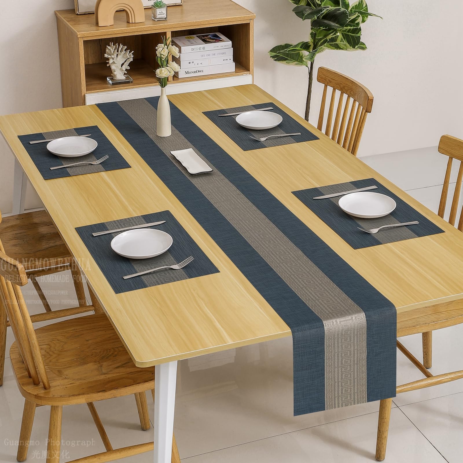 Placemats With Table Runner Set Place Mats, Woven Crossweave Placemat Vinyl Kitchen Tablemat, Washable Pvc Table Mats For Dining