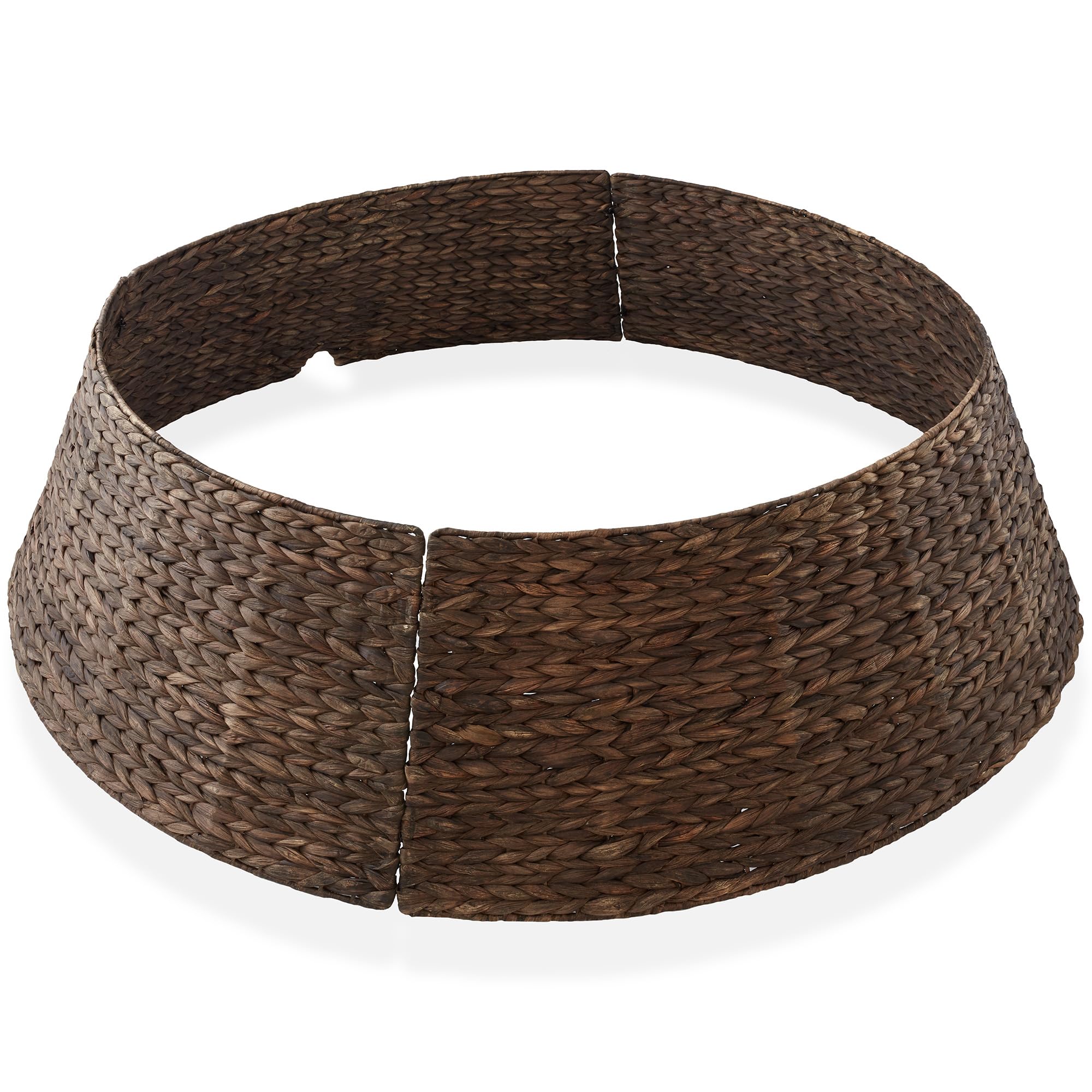 Casafield 42-Inch Christmas Tree Collar, Woven Water Hyacinth Tree Base Cover with Cord Cut Out, Espresso